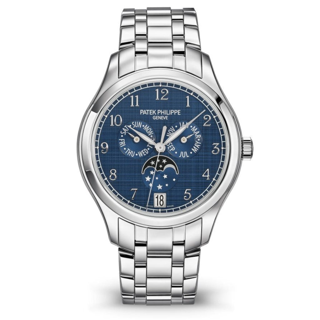 Patek Philippe Complications Blue Satin Dial Stainless Steel & Diamond Case/Bracelet 38mm 4947-1A-001 - WATCHXNYC