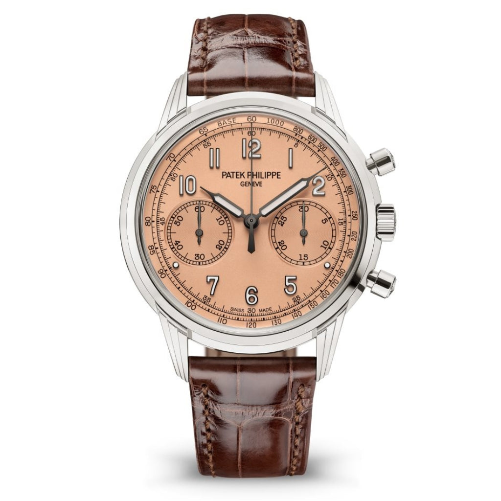 Patek Philippe Complications Chronograph Salmon Dial White Gold Case   Brown Strap 41mm 5172G-010 - WATCHXNYC