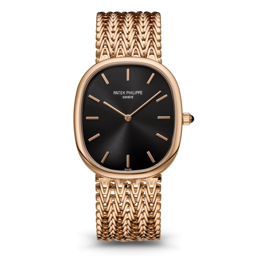 Patek Philippe Golden Ellipse 34.5 x 39.5 mm Black Dial 18K Rose Gold Bracelet 5738/1R-001 - WATCHXNYC