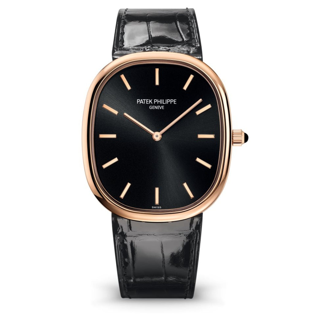 Patek Philippe Golden Ellipse Black Sunburst Dial Rose Gold Dial   Black Strap 39.5mm 5738R-001 - WATCHXNYC
