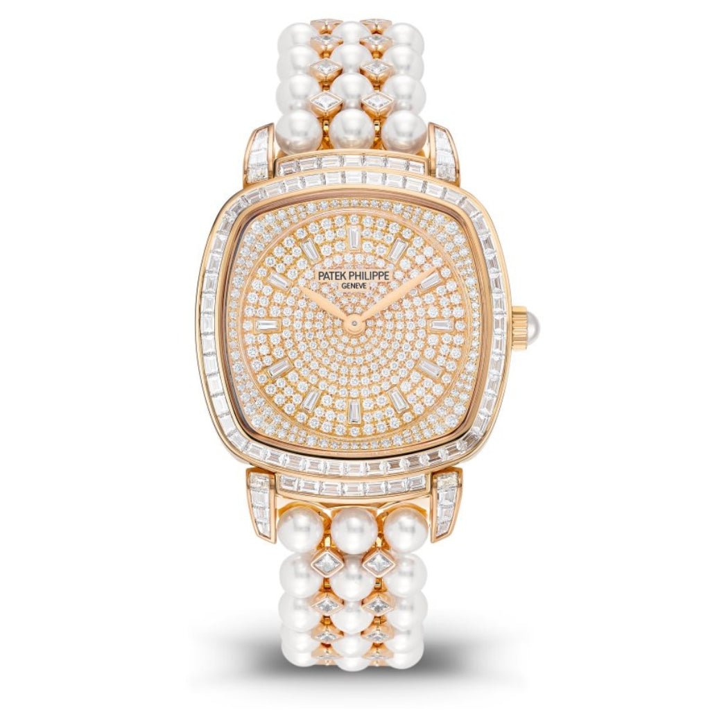 Patek Philippe Gondolo Haute Joaillerie Pavé 251 Diamond Dial Rose Gold & Diamond Case Pearl Bracelet 31/34.8mm 7042-100R-010 - WATCHXNYC