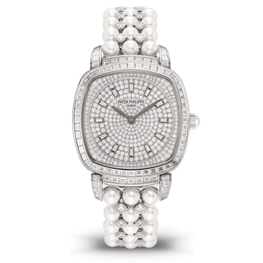 Patek Philippe Gondolo Haute Joaillerie Pavé 251 Diamond Dial White Gold & Diamond Case Pearl Bracelet 31/34.8mm 7042-100G-010 - WATCHXNYC