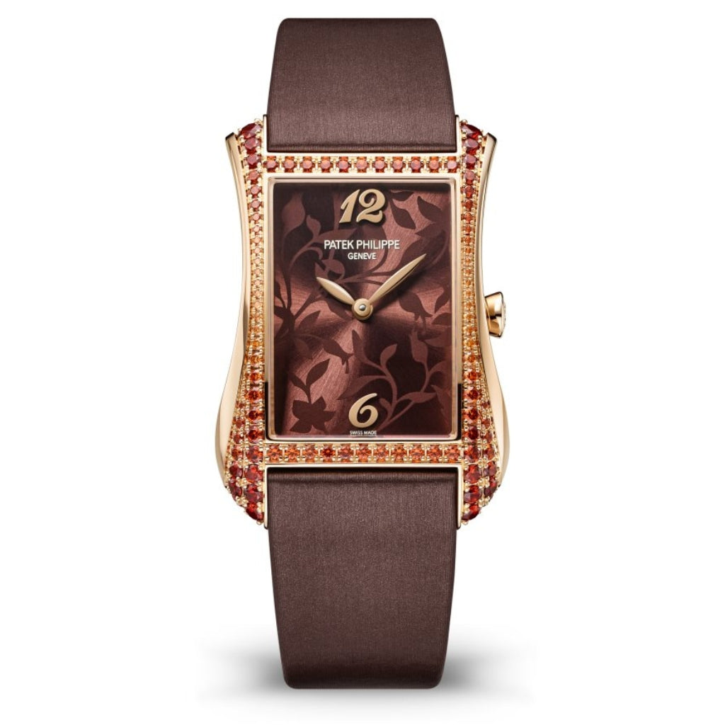 Patek Philippe Gondolo Serata Brown Flora Motif Dial Rose Gold Case   Brown Strap 40.85mm 4962-200R-001 - WATCHXNYC