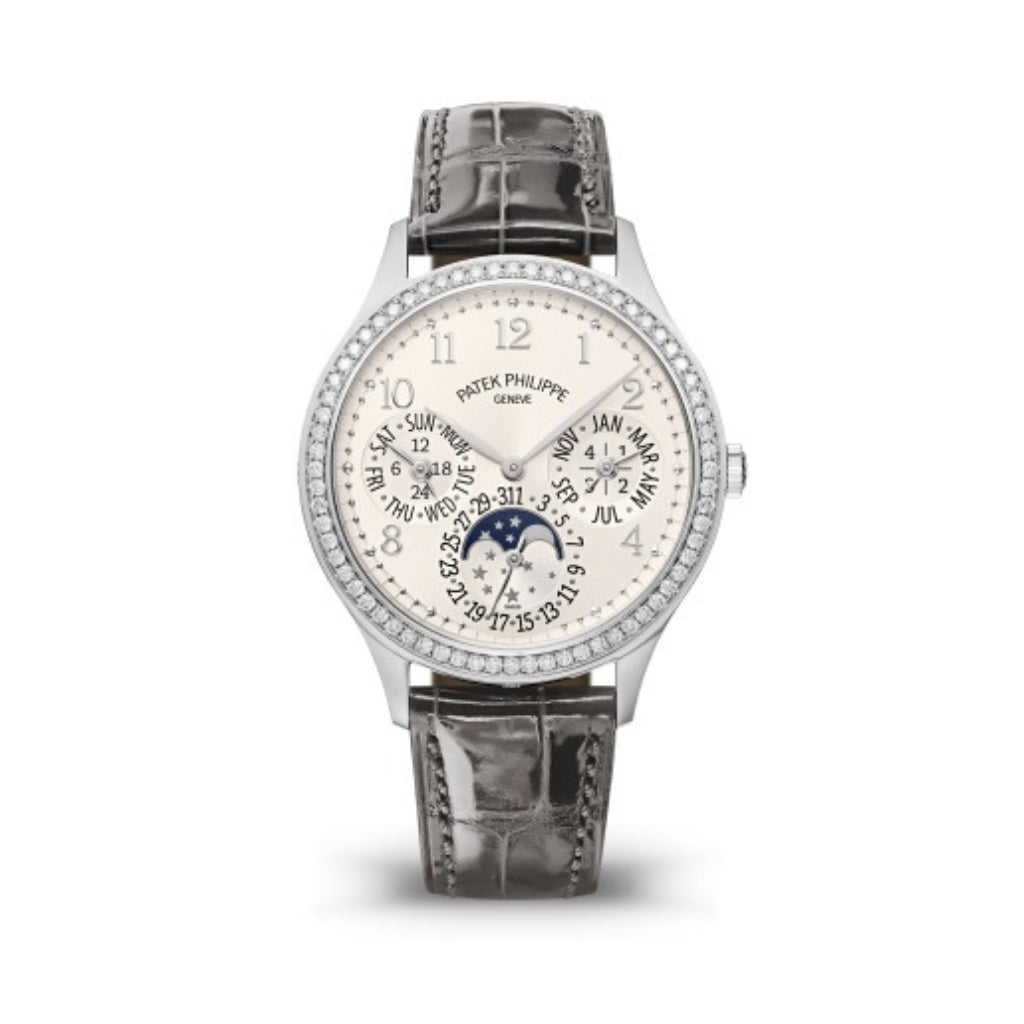 Patek Philippe Grand Complications 35.1 mm Silver Dial with Diamonds White Gold   Leather Strap 7140G-001 - WATCHXNYC