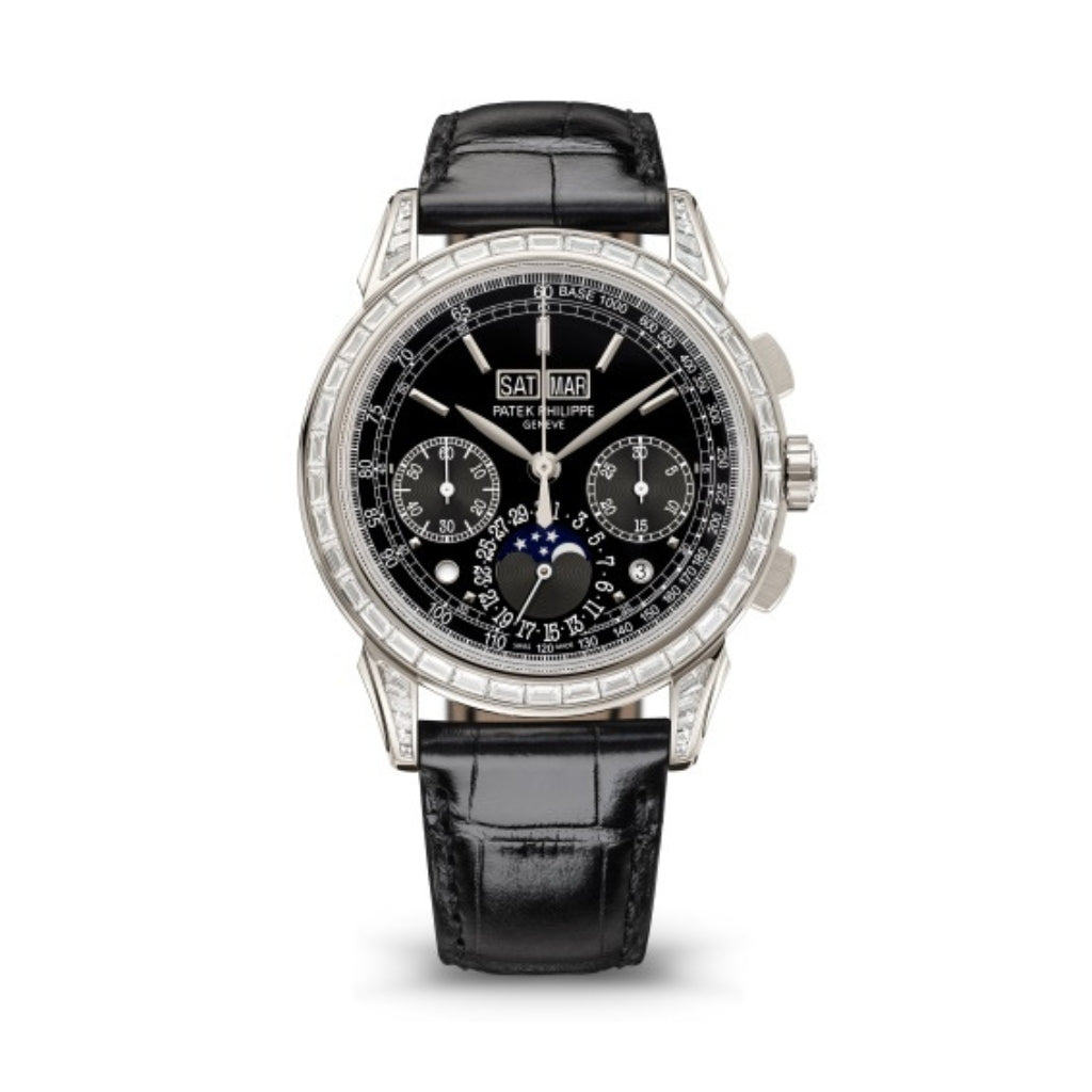 Patek Philippe Grand Complications 41 mm Black Dial with Diamonds Platinum   Leather Strap 5271P-010 - WATCHXNYC