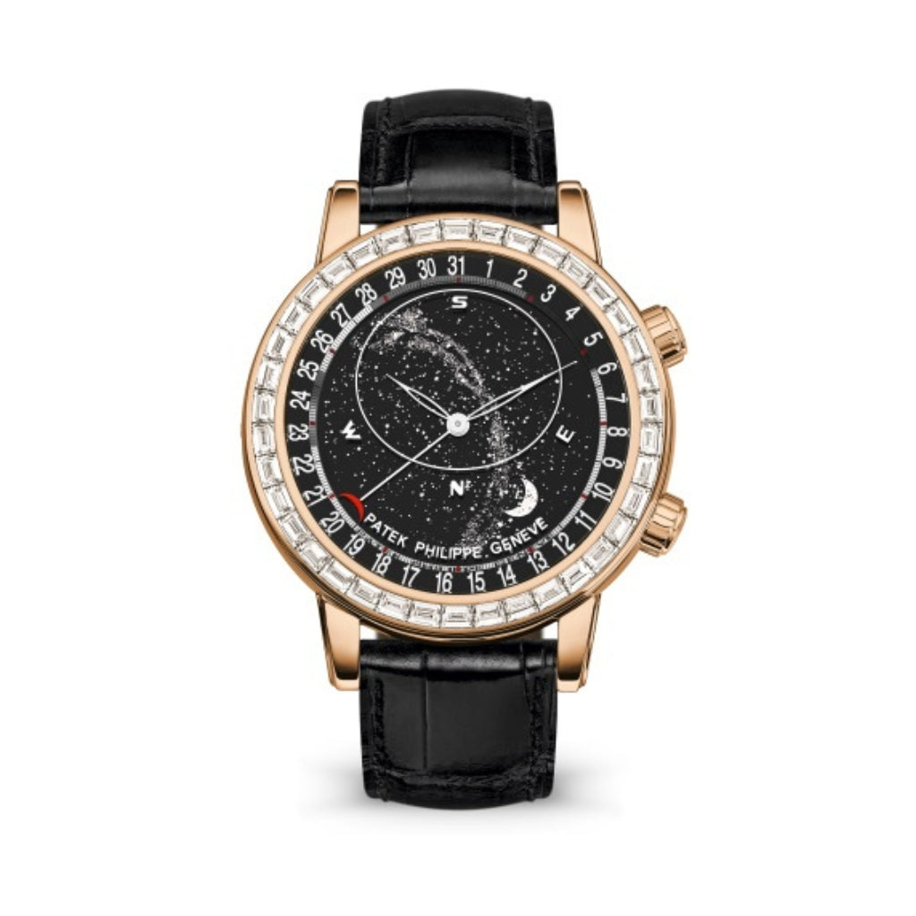 Patek Philippe Grand Complications 44 mm Black Dial with Diamonds 18k Rose Gold   Leather Strap 6104R-001 - WATCHXNYC