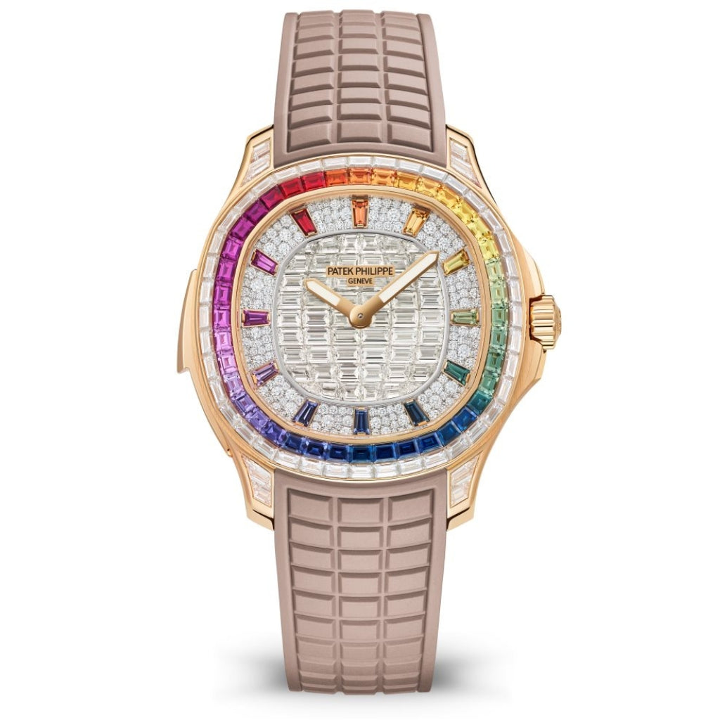 Patek Philippe Grand Complications Aquanaut Luce Diamond Pavé Dial Rose Gold & Rainbow Diamond Case Rubber Strap 38.8 mm 5260/355R-001 - WATCHXNYC