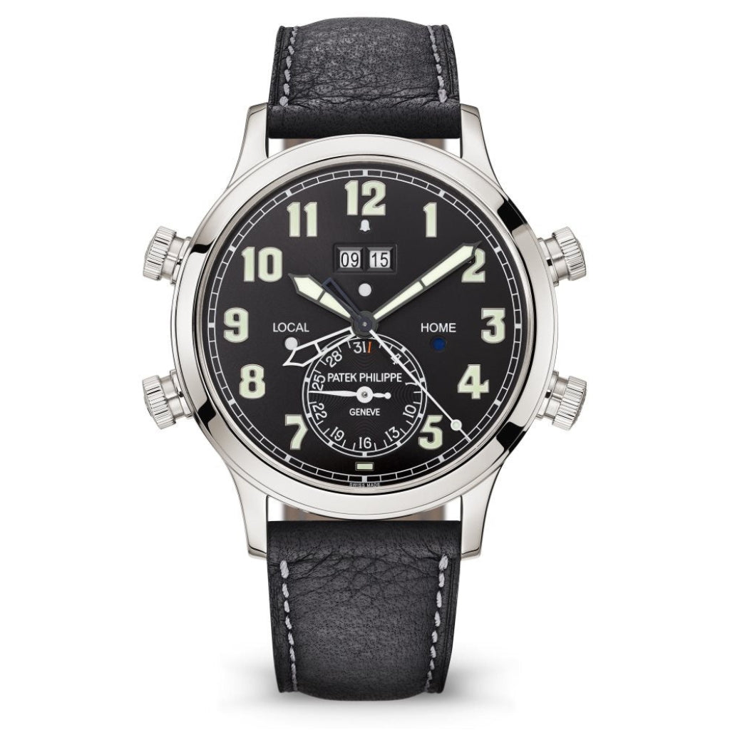 Patek Philippe Grand Complications Travel Time Black Sunburst Dial Platinum Case Black   Strap 42.2 mm 5520P-001 - WATCHXNYC