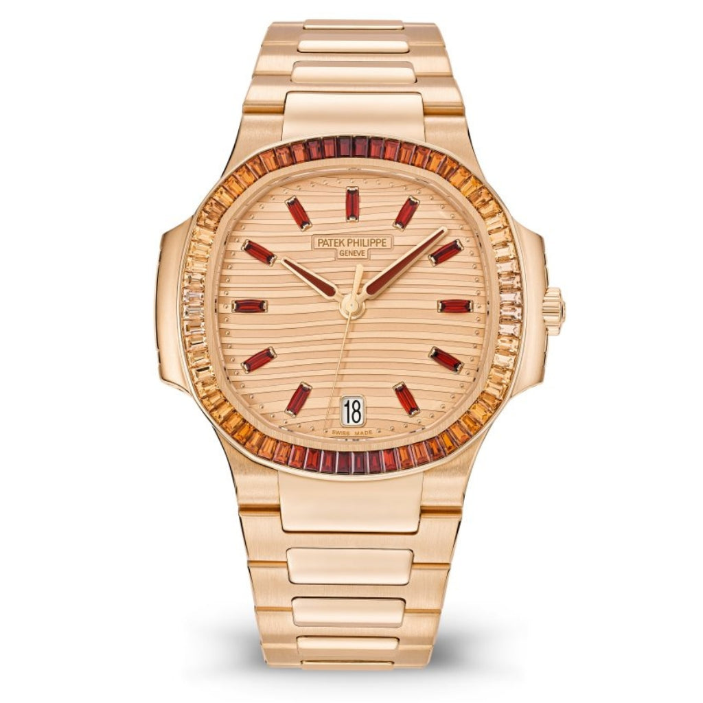 Patek Philippe Ladies Automatic Rose Wave Motif Dial Rose Gold & Multi-Colored Diamond Case/Bracelet 35.2mm 7118-1300R-001 - WATCHXNYC