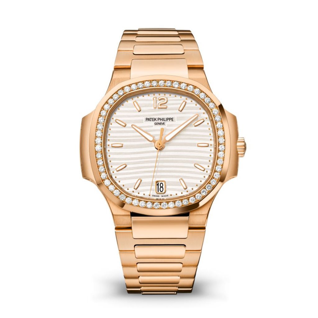 Patek Philippe Nautilus 35.2 mm Silver Dial with Diamonds 18K Rose Gold Bracelet 7118/1200R-001 - WATCHXNYC