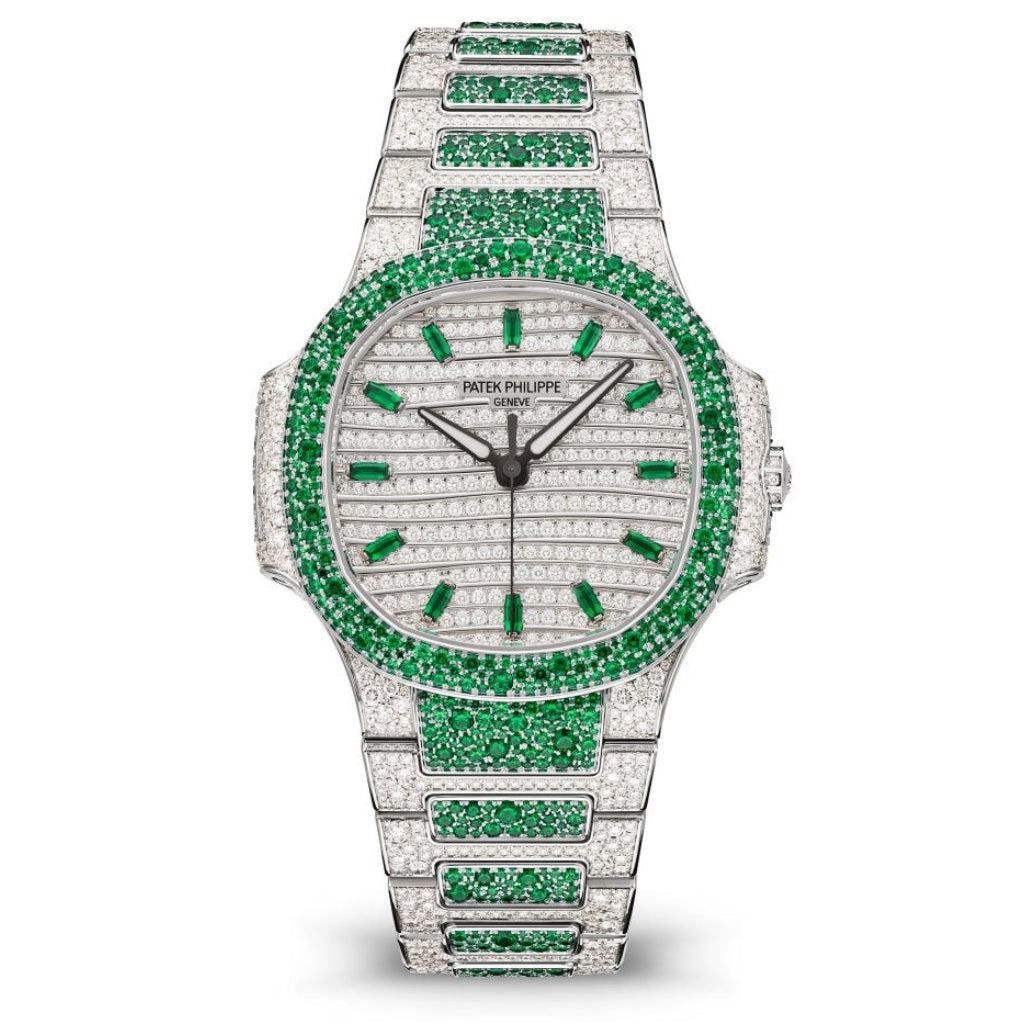 Patek Philippe Nautilus Haute Joaillerie Diamond Pavé Gold & Emerald Dial White Gold & Diamond/Emerald Case/Bracelet 35.2mm 7118-1453G-001 - WATCHXNYC