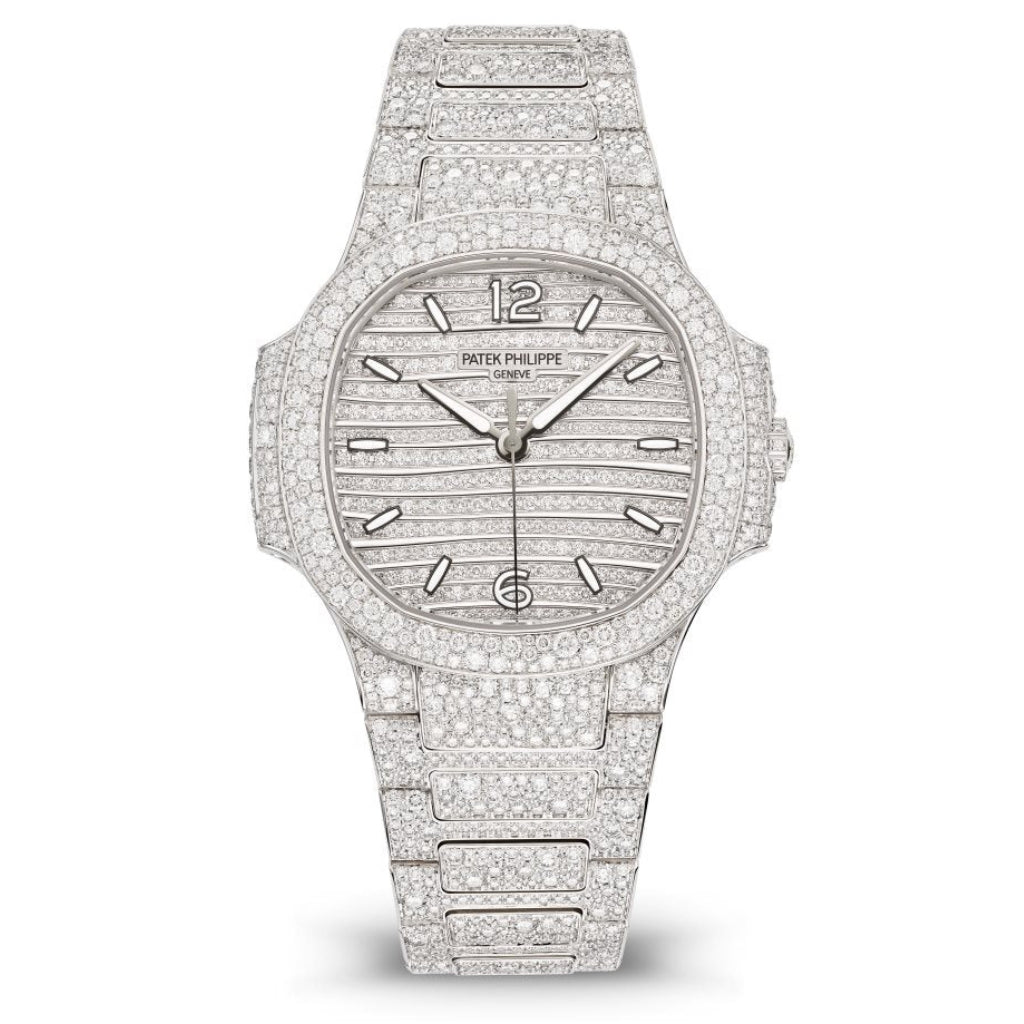 Patek Philippe Nautilus Ladies Automatic Pavé Diamond Dial White Gold & Diamond Case/Bracelet 35.2mm 7118-1450G-001 - WATCHXNYC