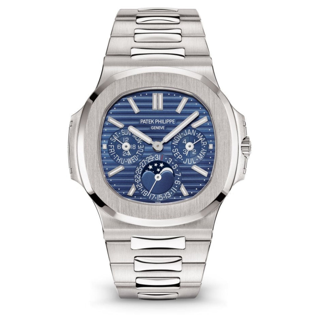 Patek Philippe Nautilus Perpetual Calendar Blue Sundust Dial White Gold Case/Braclet 40mm 5740-1G-001 - WATCHXNYC