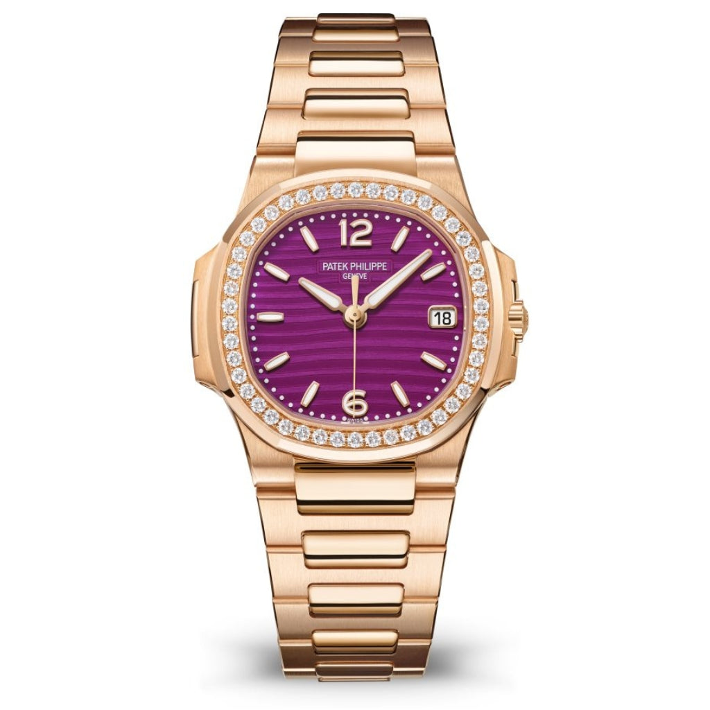 Patek Philippe Nautilus Purple Wave Motif Dial Rose Gold Diamond Case/Braclet 32mm 7010-1R-013 - WATCHXNYC