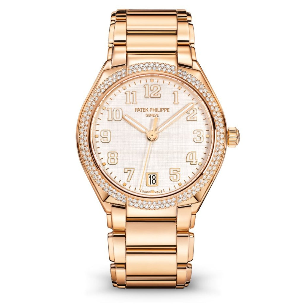 Patek Philippe Twenty~4 Automatic Satin/Linen White Dial Rose Gold & Diamond Case/Braclet 36mm 7300-1200R-010 - WATCHXNYC