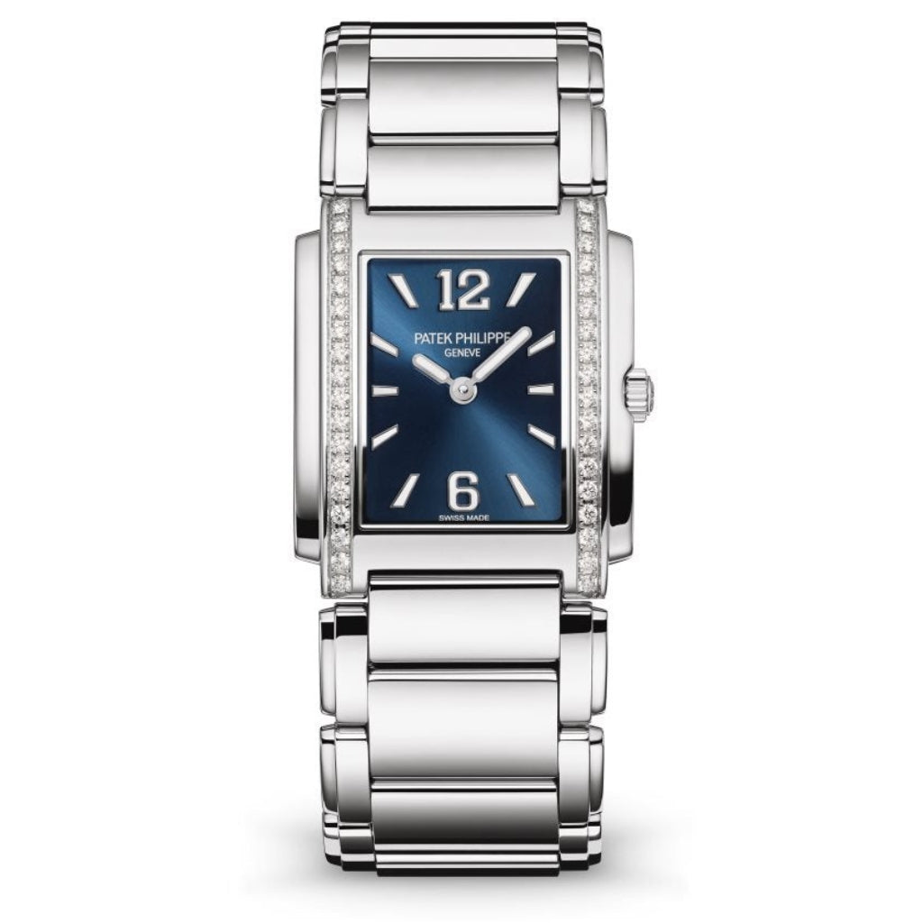 Patek Philippe Twenty~4 Quartz Blue Sunburst Dial Stainless Steel & Diamond Case/Bracelet 30mm 4910-1200A-001 - WATCHXNYC