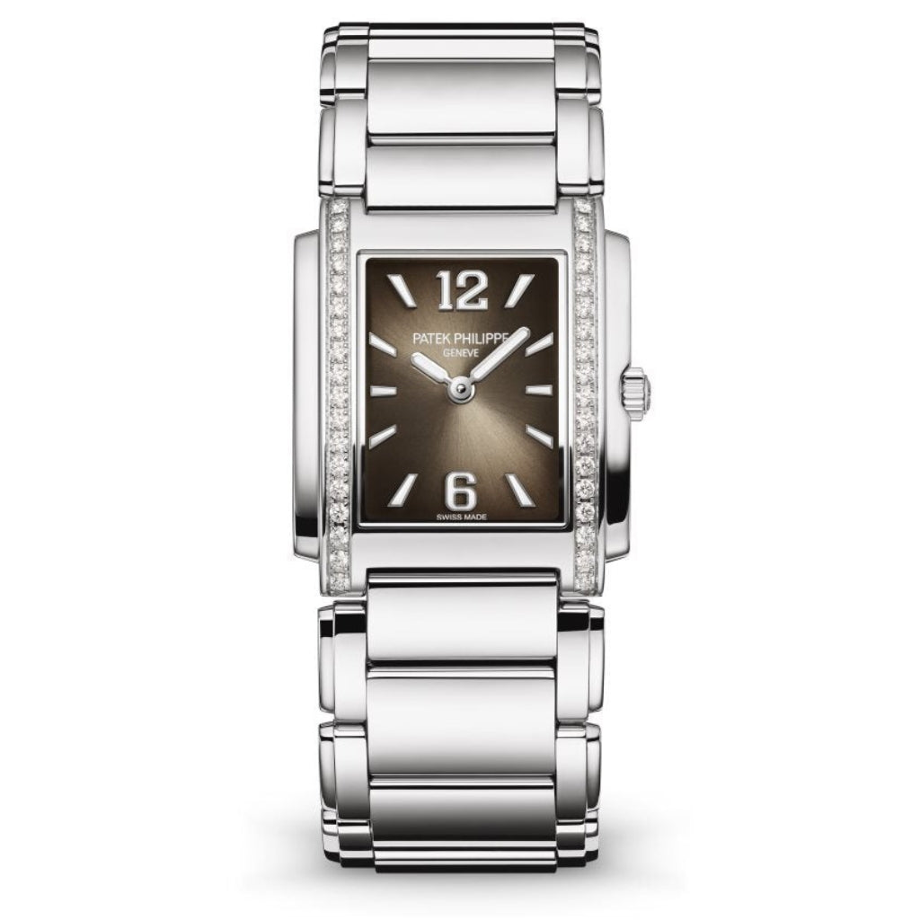Patek Philippe Twenty~4 Quartz Gray Sunburst Dial Stainless Steel & Diamond Case/Bracelet 30mm 4910-1200A-010 - WATCHXNYC