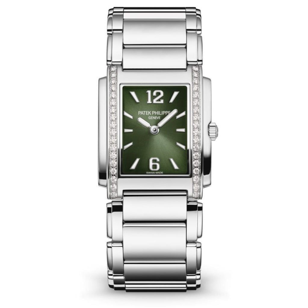 Patek Philippe Twenty~4 Quartz Green Sunburst Dial Stainless Steel & Diamond Case/Bracelet 30mm 4910-1200A-011 - WATCHXNYC