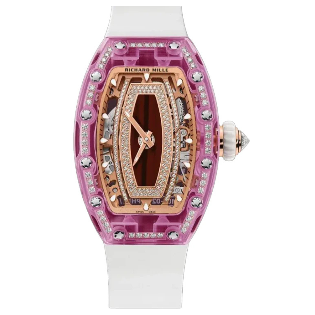 Richard Mille RM07-02 Automatic Winding Sapphire 30 mm 18k Rose Gold Dial Pink Gold Rubber Strap - WATCHXNYC