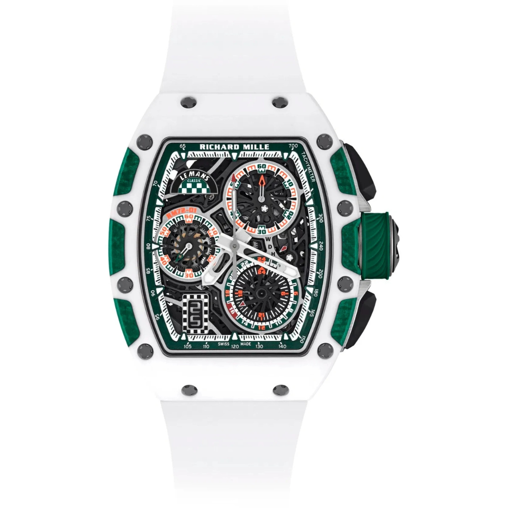 Richard Mille RM72-01 Automatic Winding Flyback Chronograph Le Mans Classic 47 mm Black Dial Green and White Quartz TPT Rubber Strap - WATCHXNYC