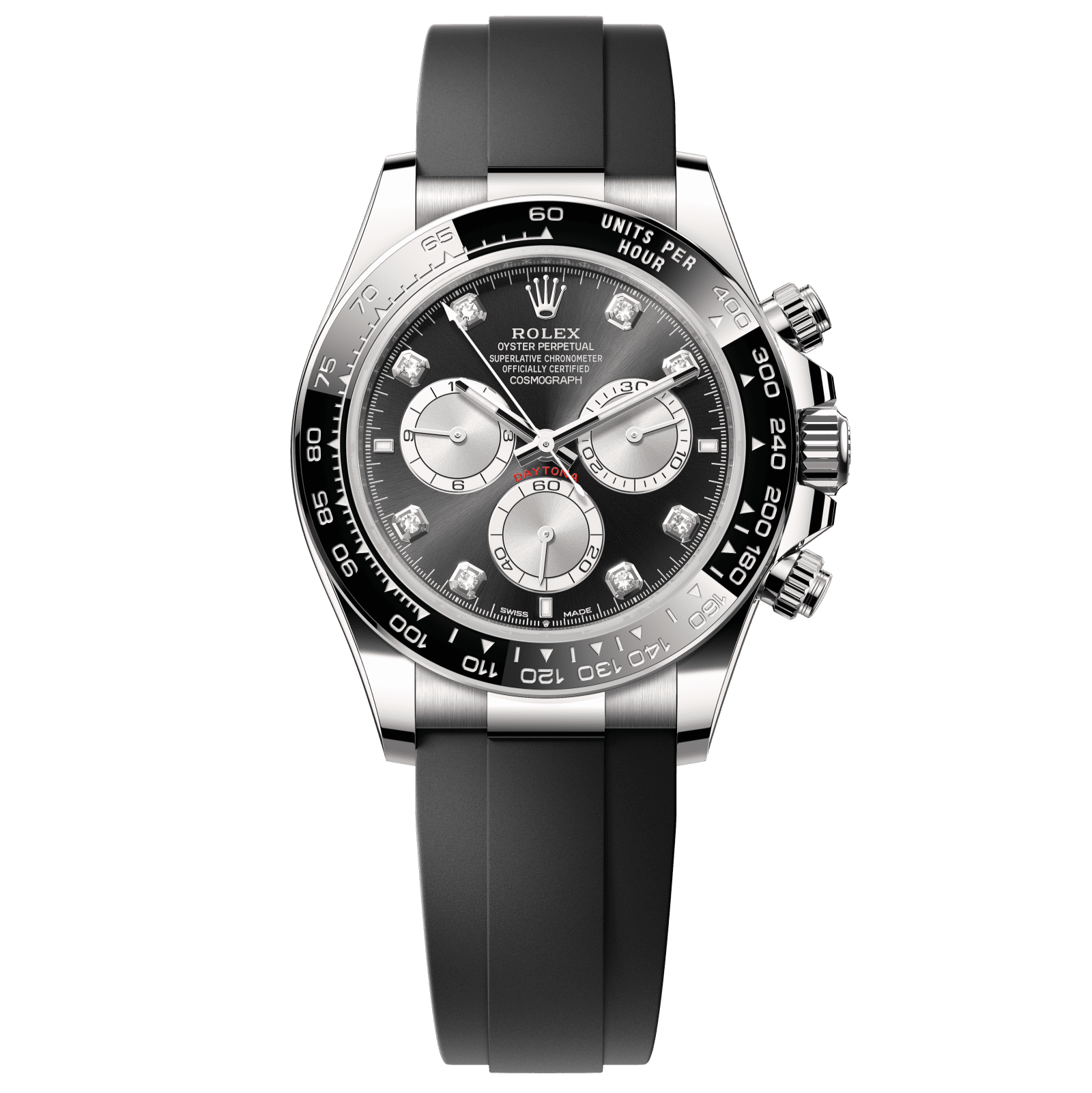 Rolex Cosmograph Daytona 40 mm Bright Black and Steel set with Diamonds Dial 18 kt white gold Oysterflex bracelet 126519ln-0004 - WATCHXNYC