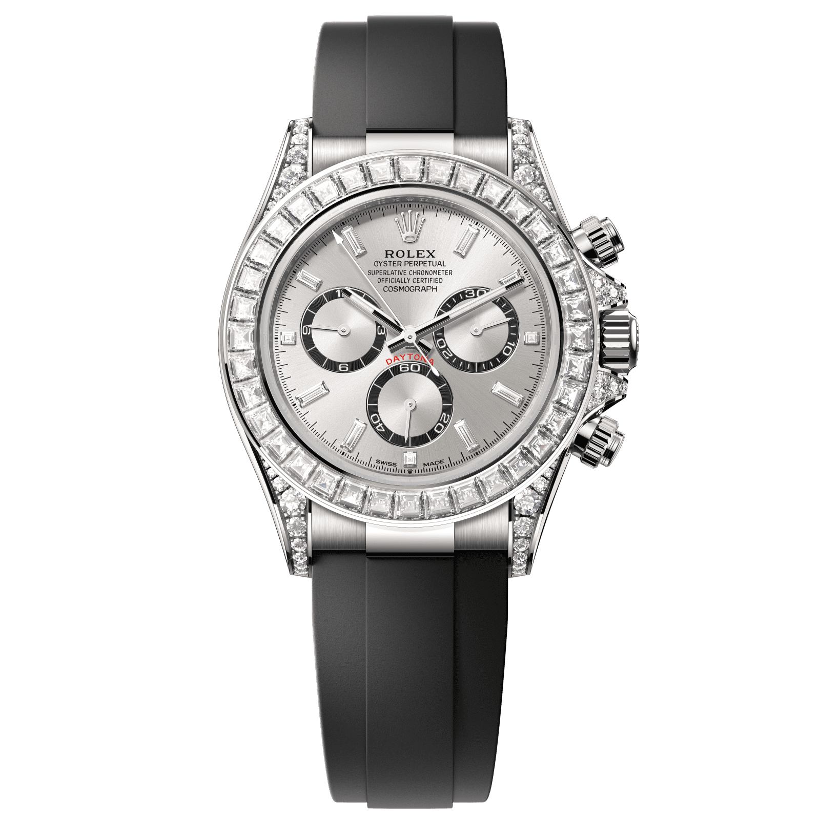 Rolex Cosmograph Daytona 40 mm Steel, bright black counter rings set with diamonds Dial 18 kt white gold Oysterflex bracelet 126539tbr-0002 - WATCHXNYC