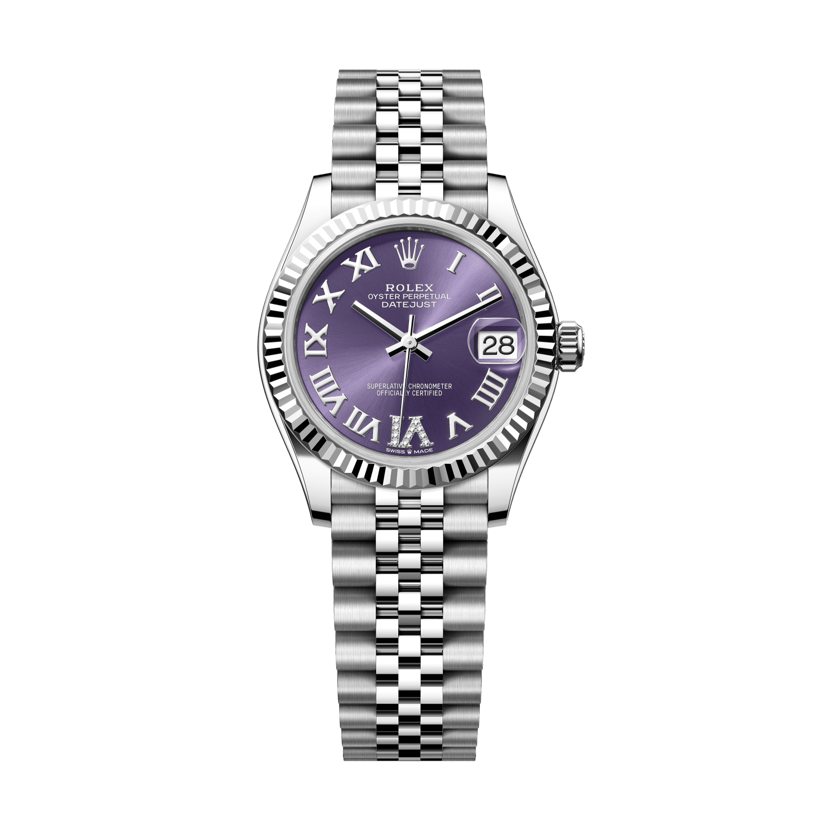 Rolex Datejust 31 31 mm Aubergine Set With Diamonds Dial Oystersteel and White Gold Jubilee Bracelet 278274-0026 - WATCHXNYC