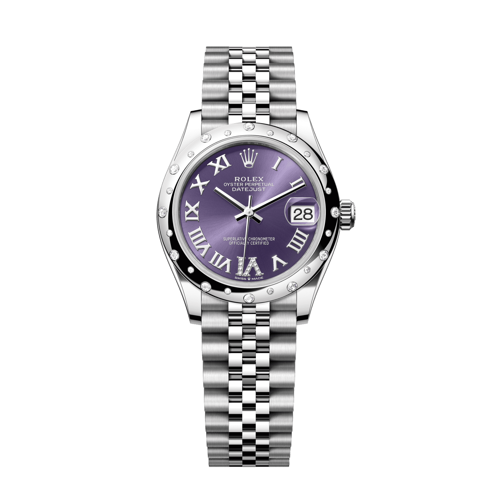 Rolex Datejust 31 31 mm Aubergine Set With Diamonds Dial Oystersteel and White Gold Jubilee Bracelet 278344rbr-0028 - WATCHXNYC