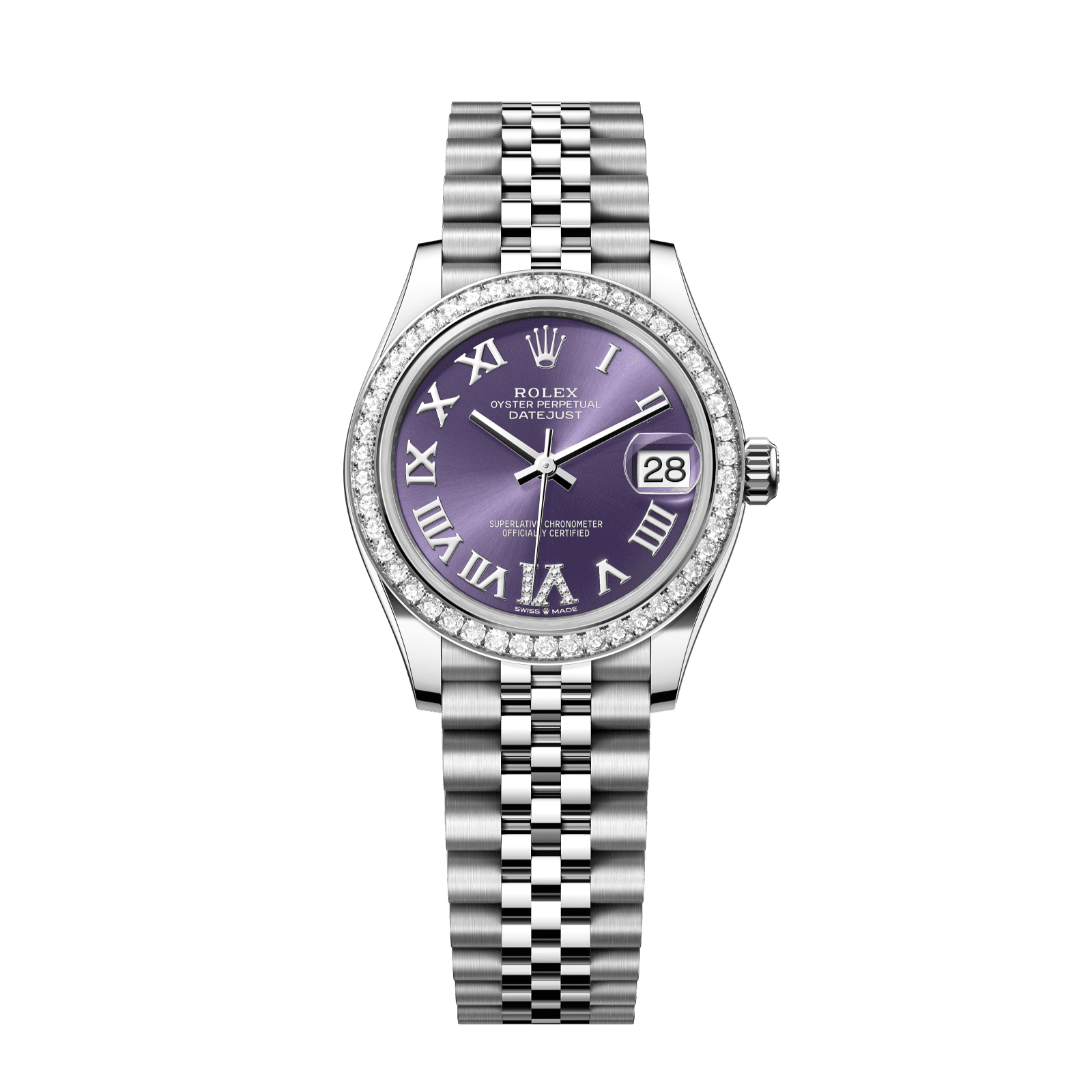 Rolex Datejust 31 31 mm Aubergine Set With Diamonds Dial Oystersteel and White Gold Jubilee Bracelet 278384rbr-0030 - WATCHXNYC