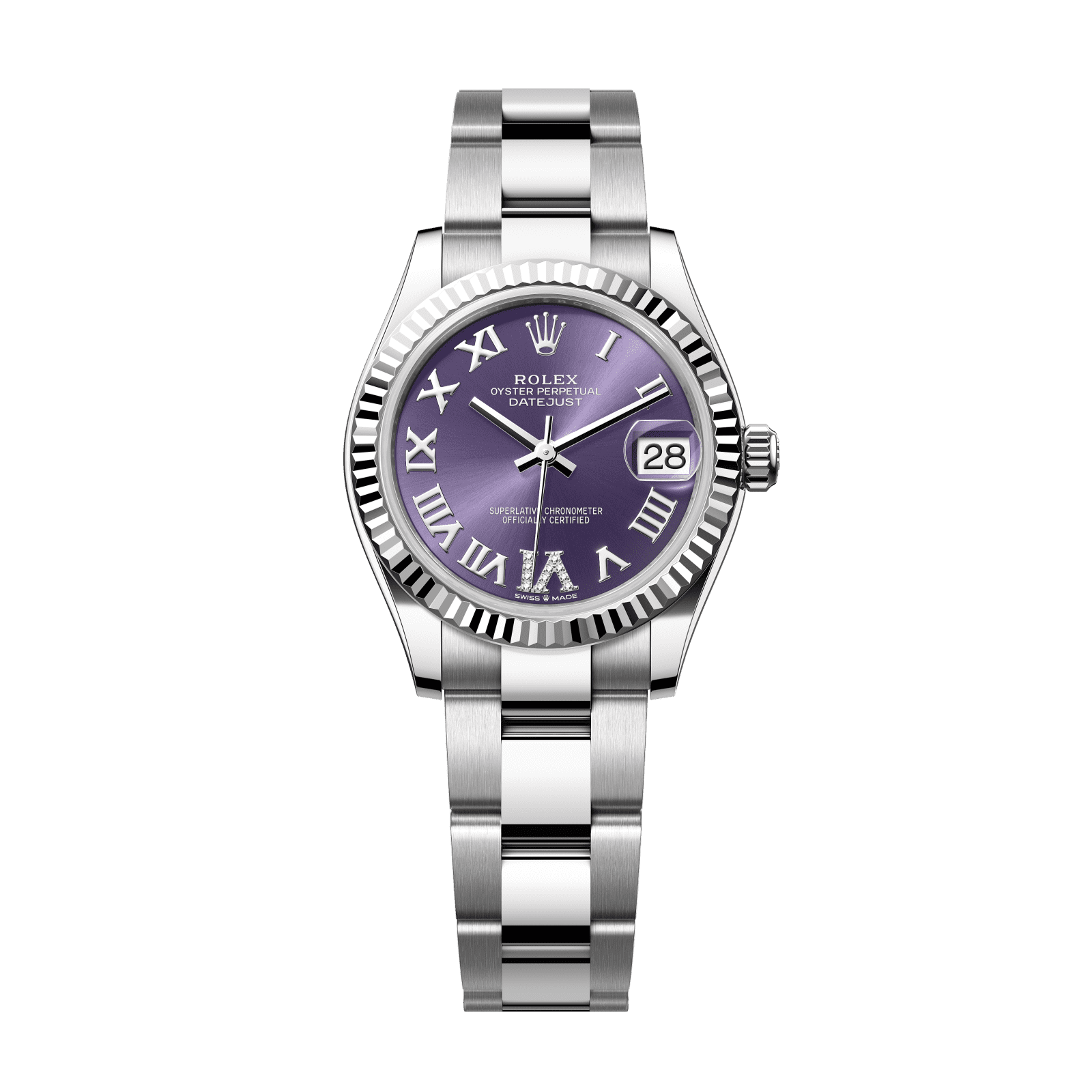 Rolex Datejust 31 31 mm Aubergine Set With Diamonds Dial Oystersteel and White Gold Oyster Bracelet 278274-0025 - WATCHXNYC