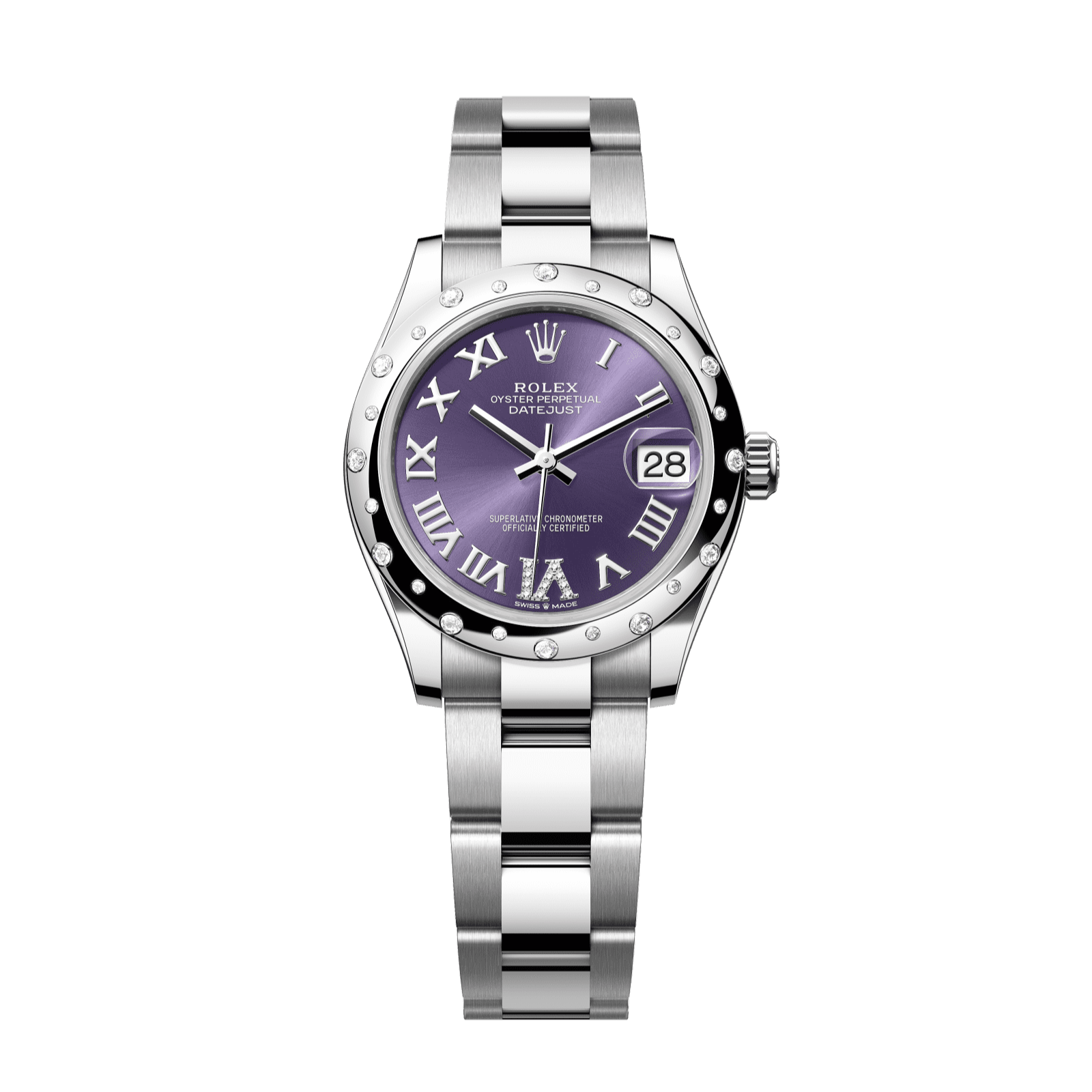 Rolex Datejust 31 31 mm Aubergine Set With Diamonds Dial Oystersteel and White Gold Oyster Bracelet 278344rbr-0027 - WATCHXNYC