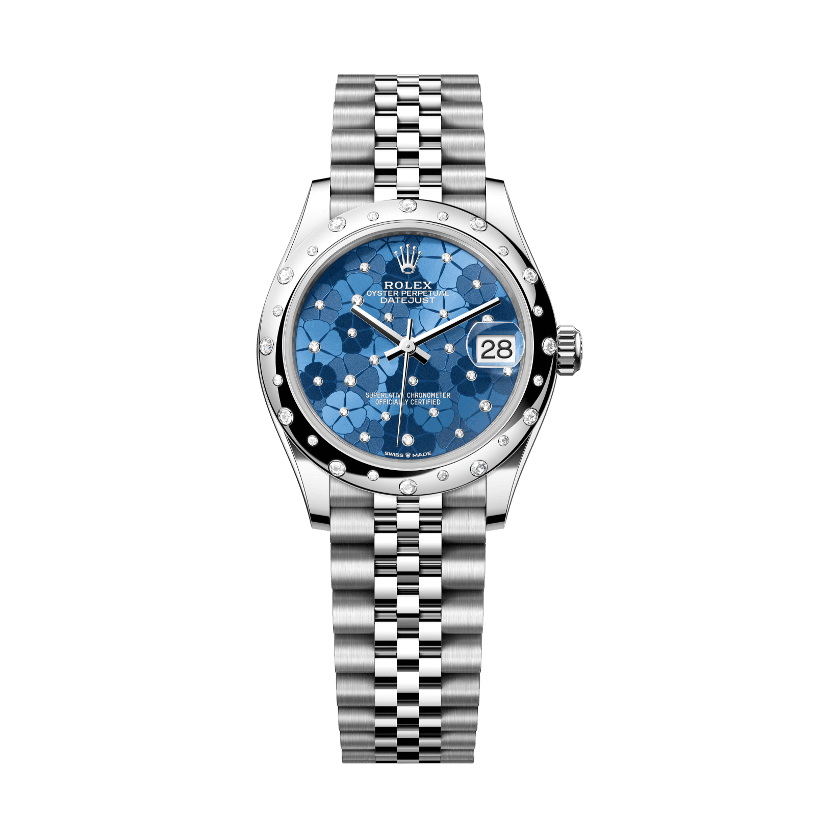 Rolex Datejust 31 31 mm Azzurro Blue, Floral Motif Set With Diamonds Dial Oystersteel and White Gold Jubilee Bracelet 278344rbr-0038 - WATCHXNYC