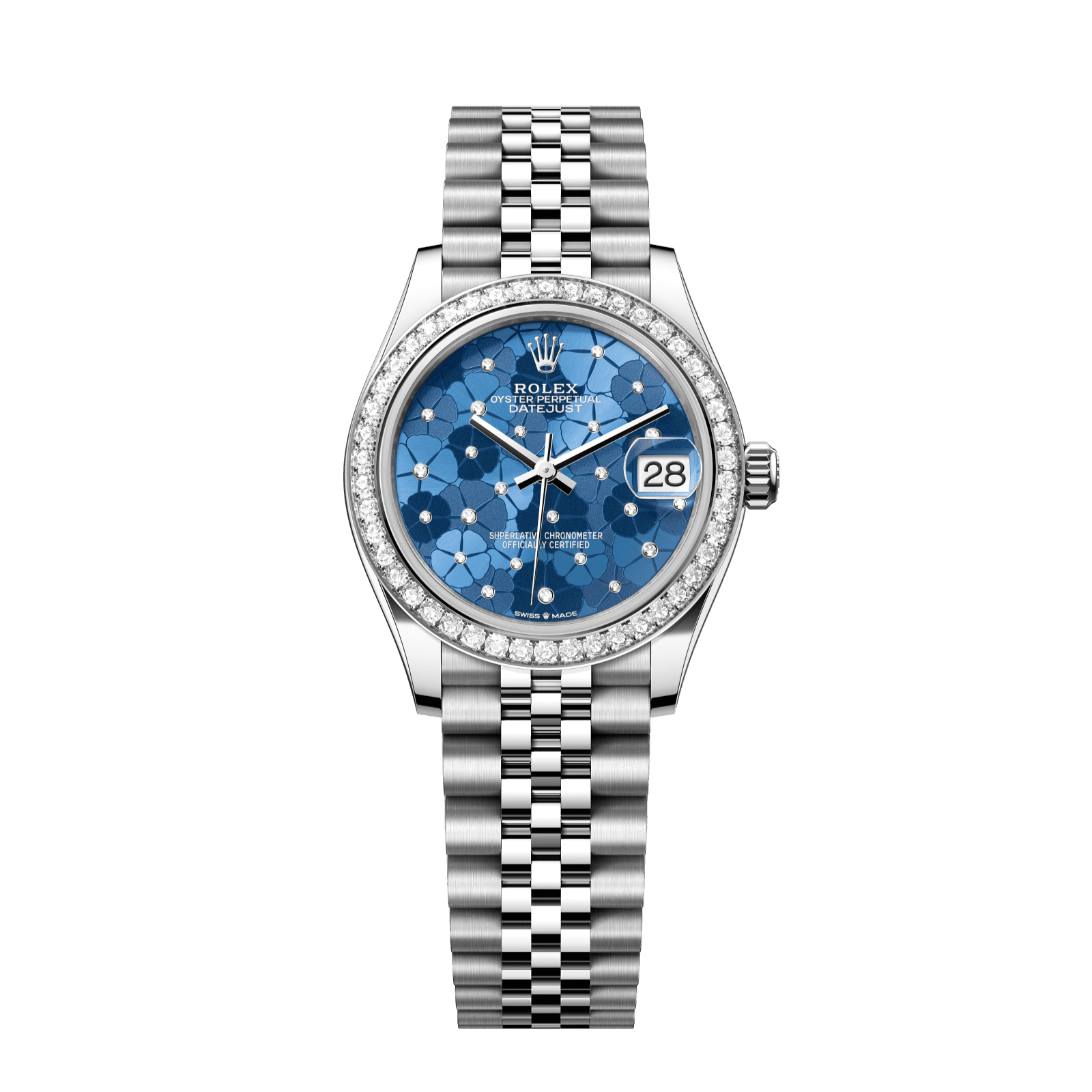 Rolex Datejust 31 31 mm Azzurro Blue, Floral Motif Set With Diamonds Dial Oystersteel and White Gold Jubilee Bracelet 278384rbr-0040 - WATCHXNYC