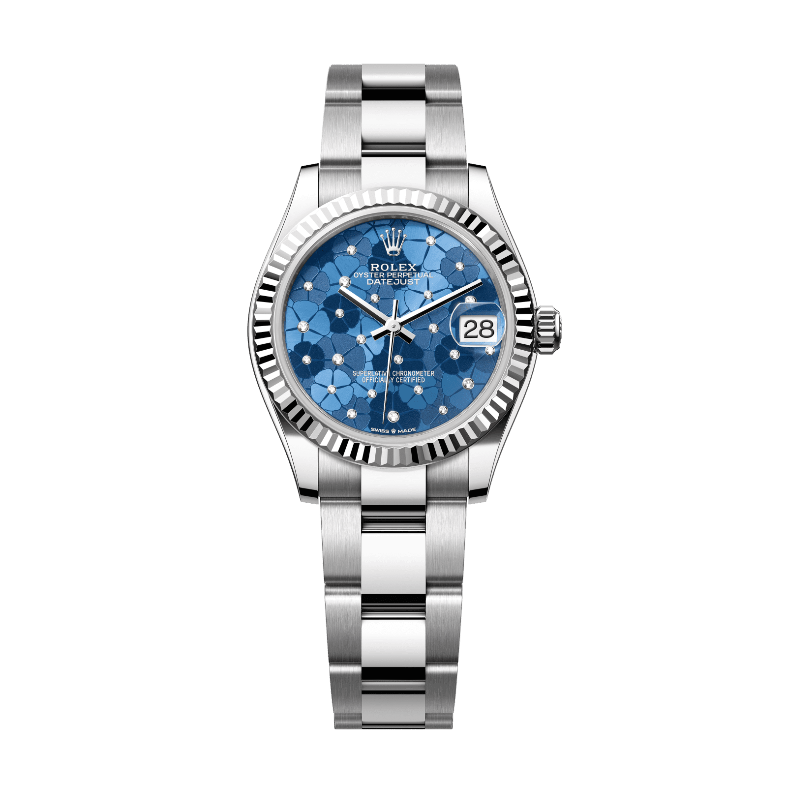 Rolex Datejust 31 31 mm Azzurro Blue, Floral Motif Set With Diamonds Dial Oystersteel and White Gold Oyster Bracelet 278274-0035 - WATCHXNYC