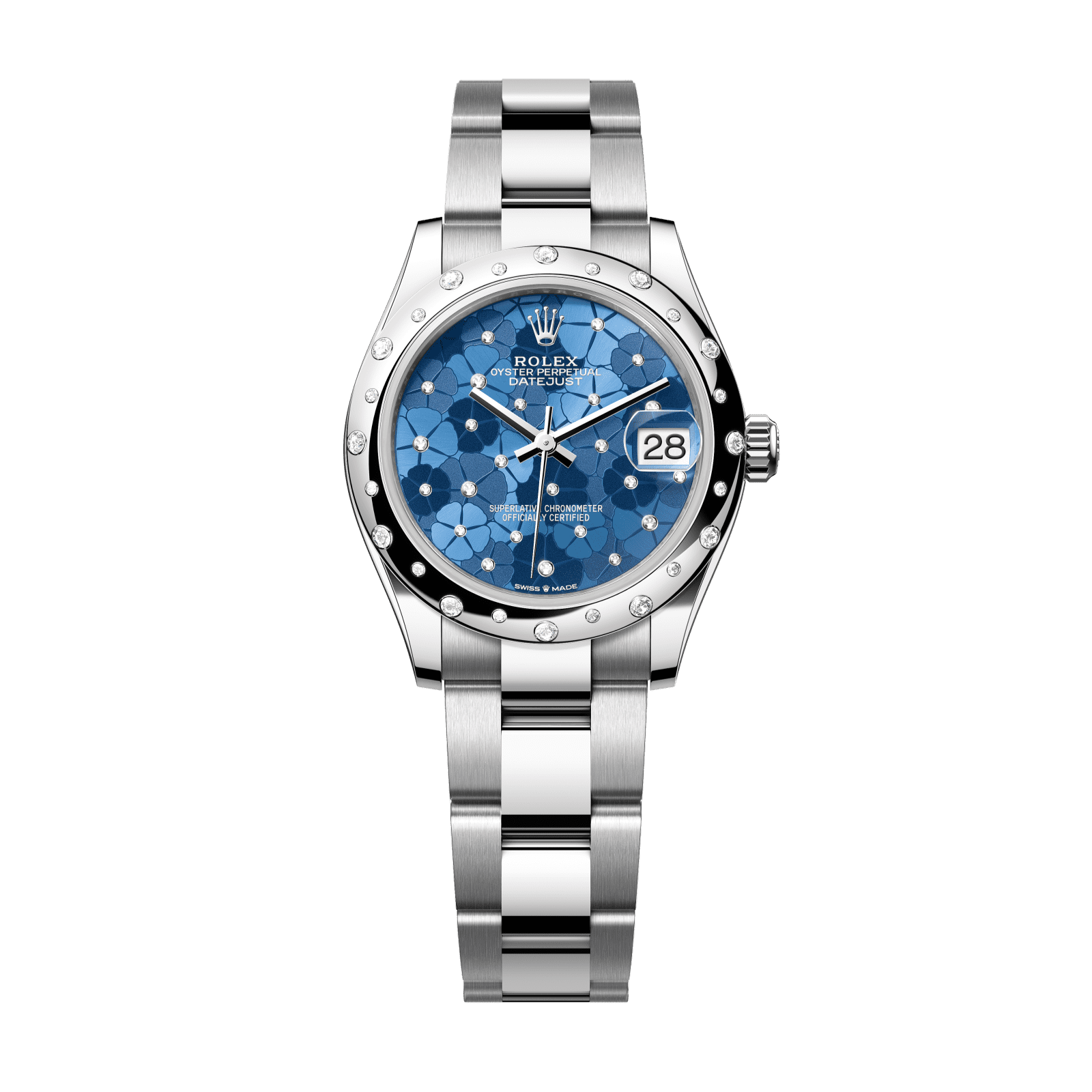 Rolex Datejust 31 31 mm Azzurro Blue, Floral Motif Set With Diamonds Dial Oystersteel and White Gold Oyster Bracelet 278344rbr-0037 - WATCHXNYC