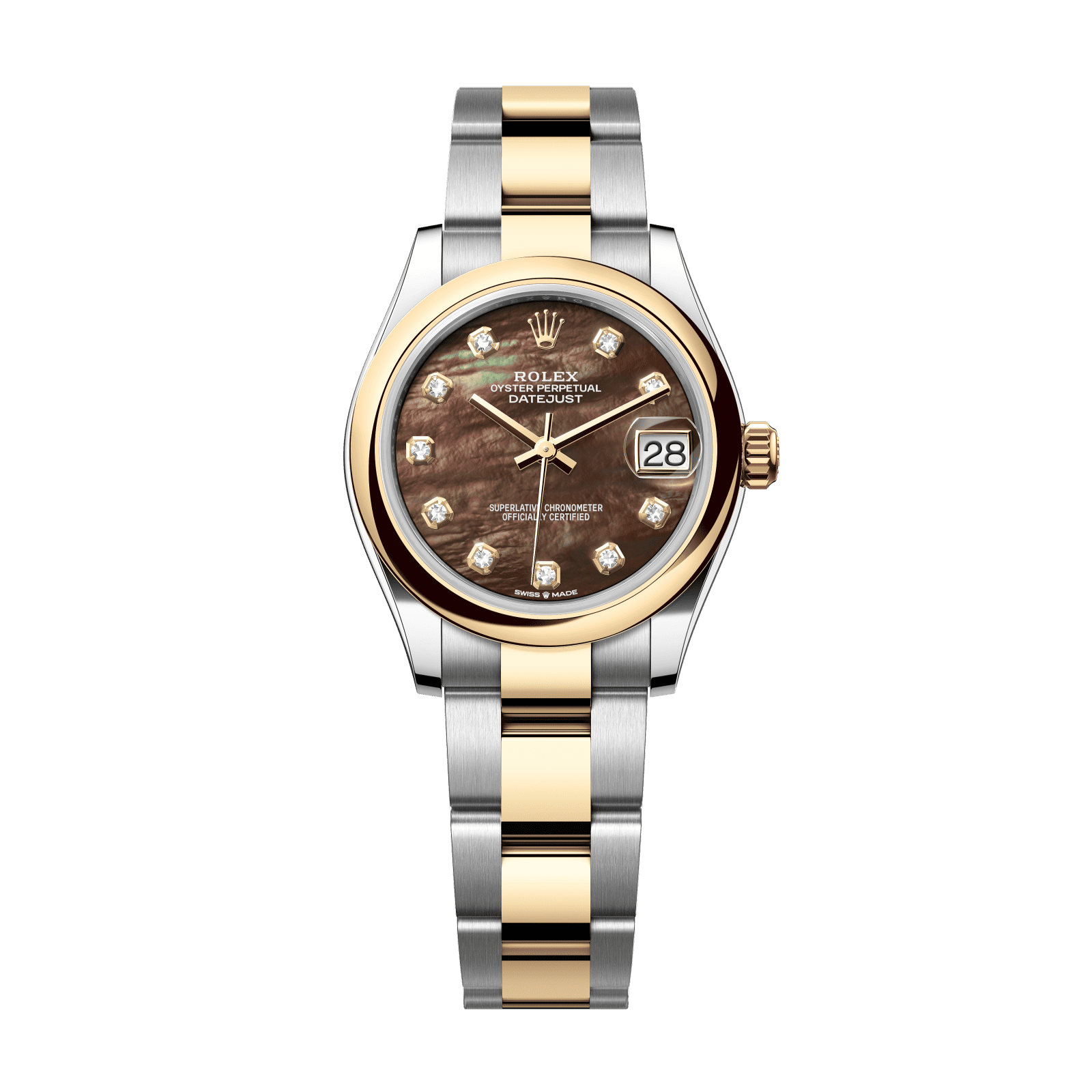 Rolex Datejust 31 31 mm Black Mother-Of-Pearl Set With Diamonds Dial Oystersteel and 18k Yellow Gold Oyster Bracelet 278243-0023 - WATCHXNYC