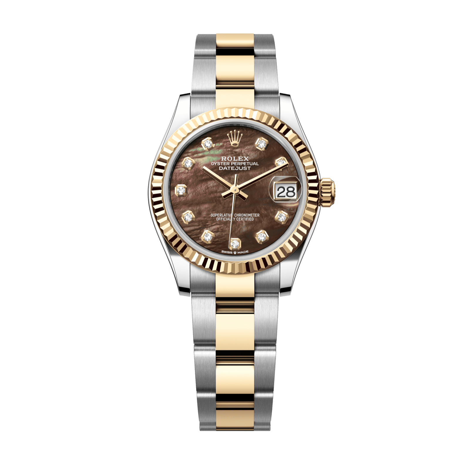 Rolex Datejust 31 31 mm Black Mother-Of-Pearl Set With Diamonds Dial Oystersteel and 18k Yellow Gold Oyster Bracelet 278273-0023 - WATCHXNYC