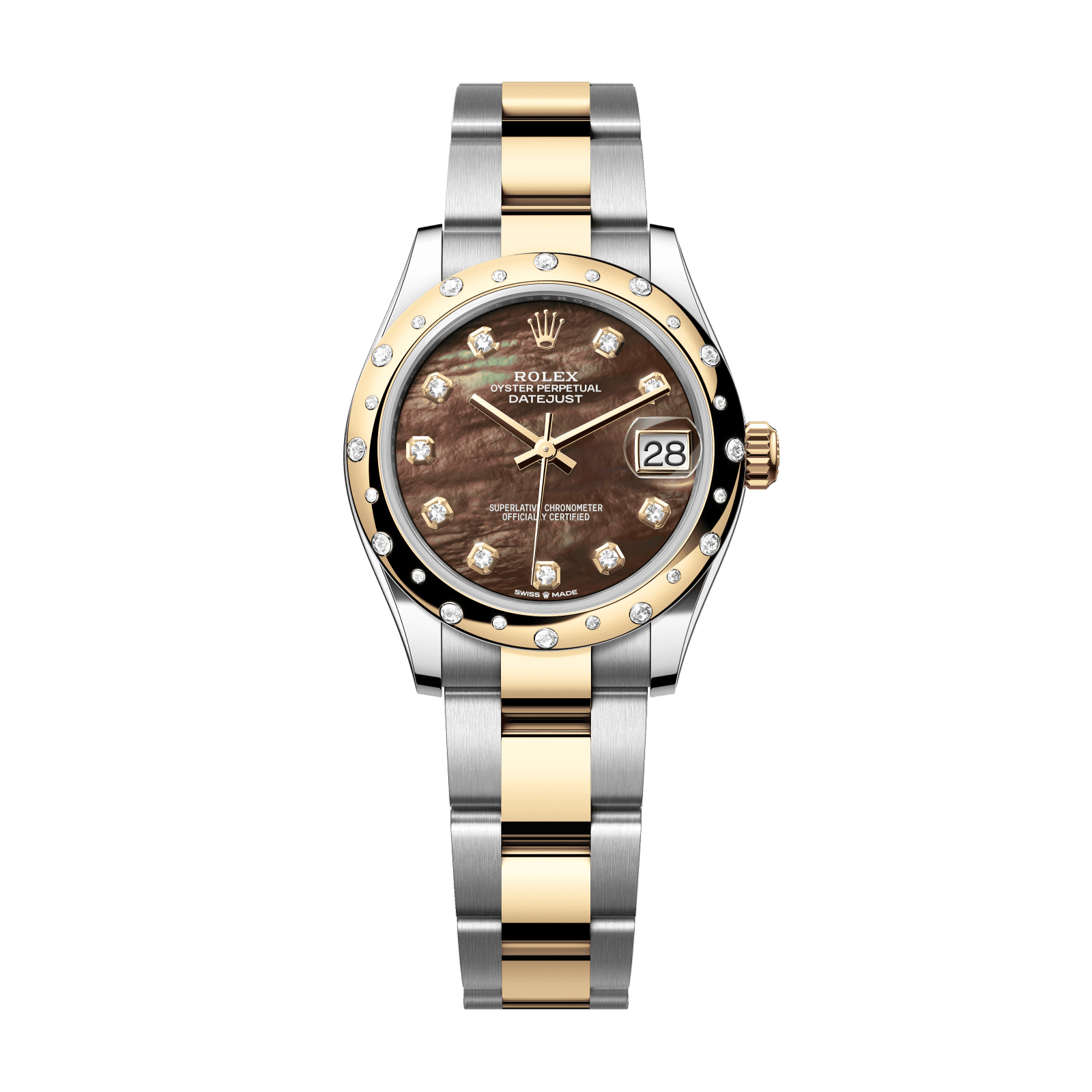 Rolex Datejust 31 31 mm Black Mother-Of-Pearl Set With Diamonds Dial Oystersteel and 18k Yellow Gold Oyster Bracelet 278343rbr-0023 - WATCHXNYC