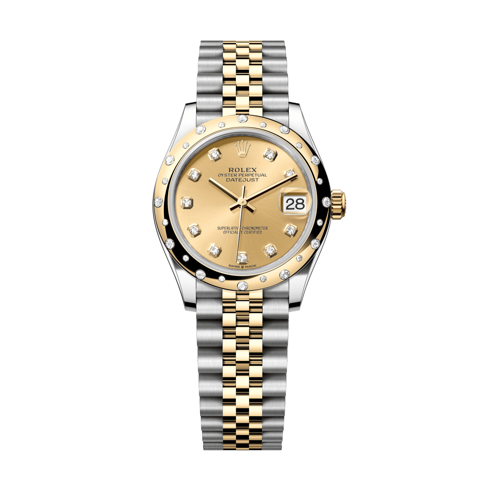 Rolex Datejust 31 31 mm Champagne-Colour Set With Diamonds Dial Oystersteel and 18k Yellow Gold Jubilee Bracelet 278343rbr-0026 - WATCHXNYC
