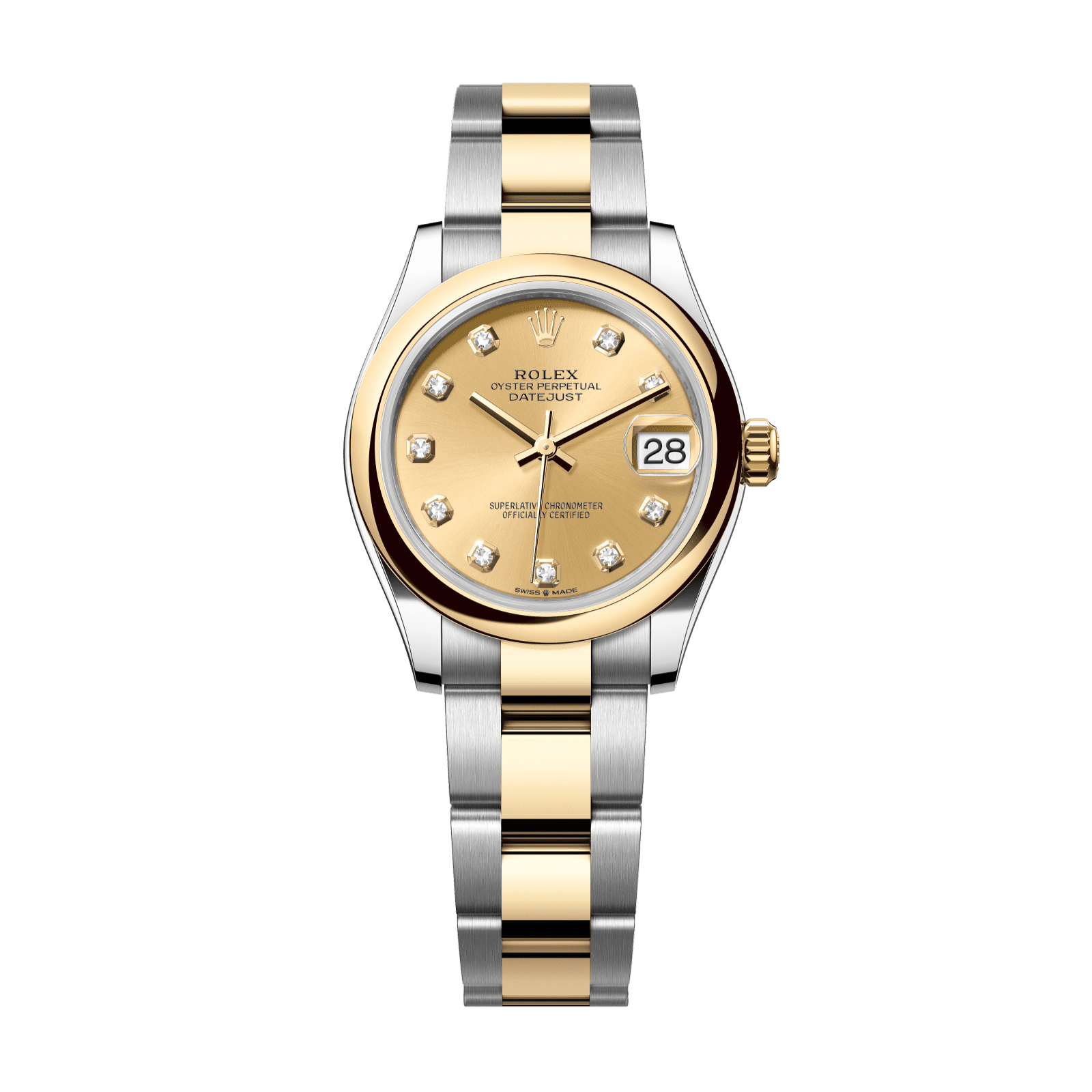 Rolex Datejust 31 31 mm Champagne-Colour Set With Diamonds Dial Oystersteel and 18k Yellow Gold Oyster Bracelet 278243-0025 - WATCHXNYC