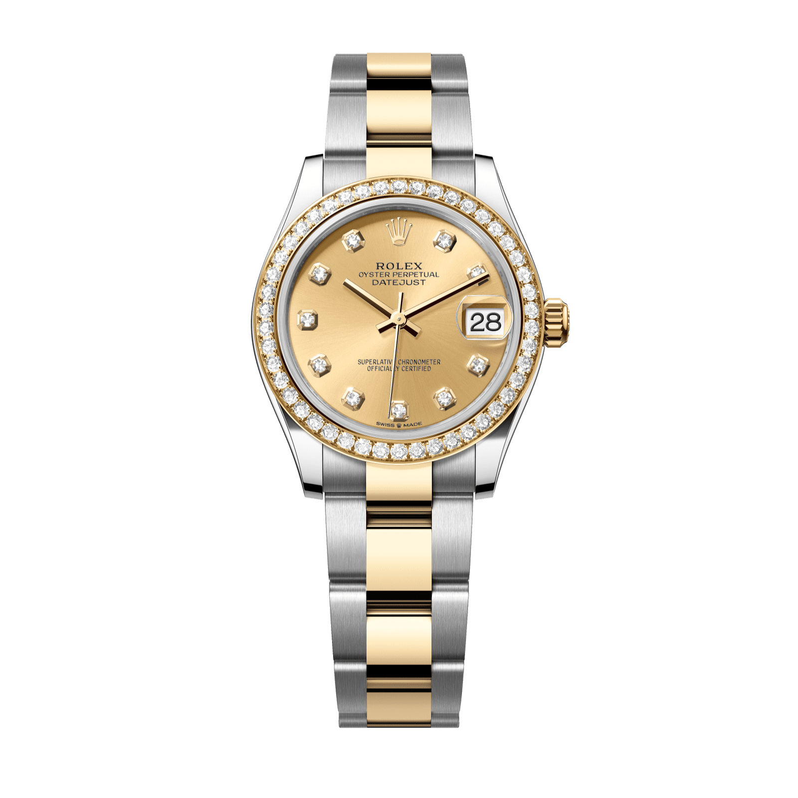Rolex Datejust 31 31 mm Champagne-Colour Set With Diamonds Dial Oystersteel and 18k Yellow Gold Oyster Bracelet 278383rbr-0025 - WATCHXNYC