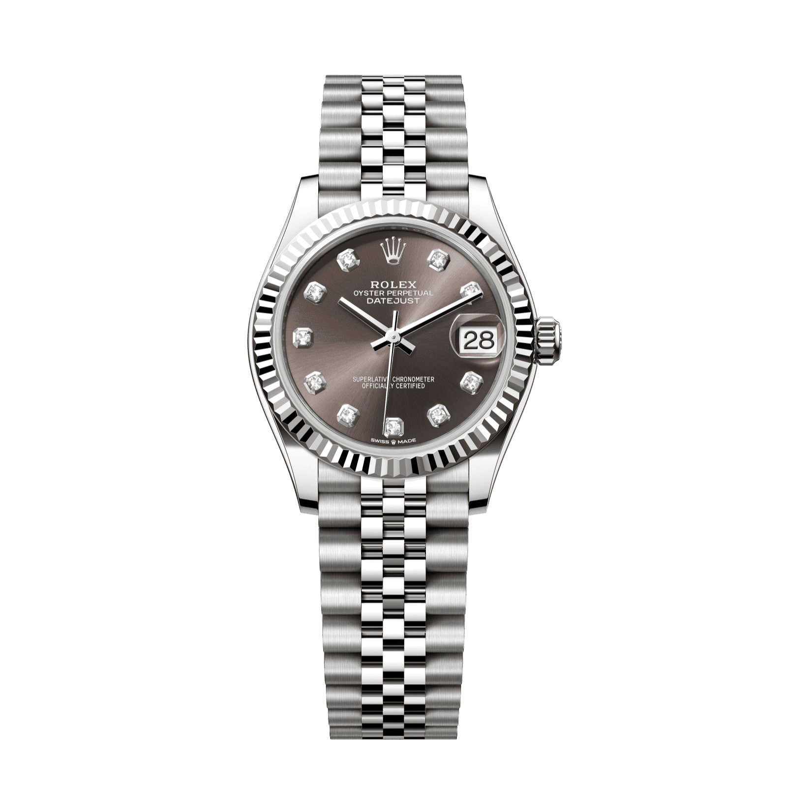 Rolex Datejust 31 31 mm Dark Grey Set With Diamonds Dial Oystersteel and White Gold Jubilee Bracelet 278274-0008 - WATCHXNYC