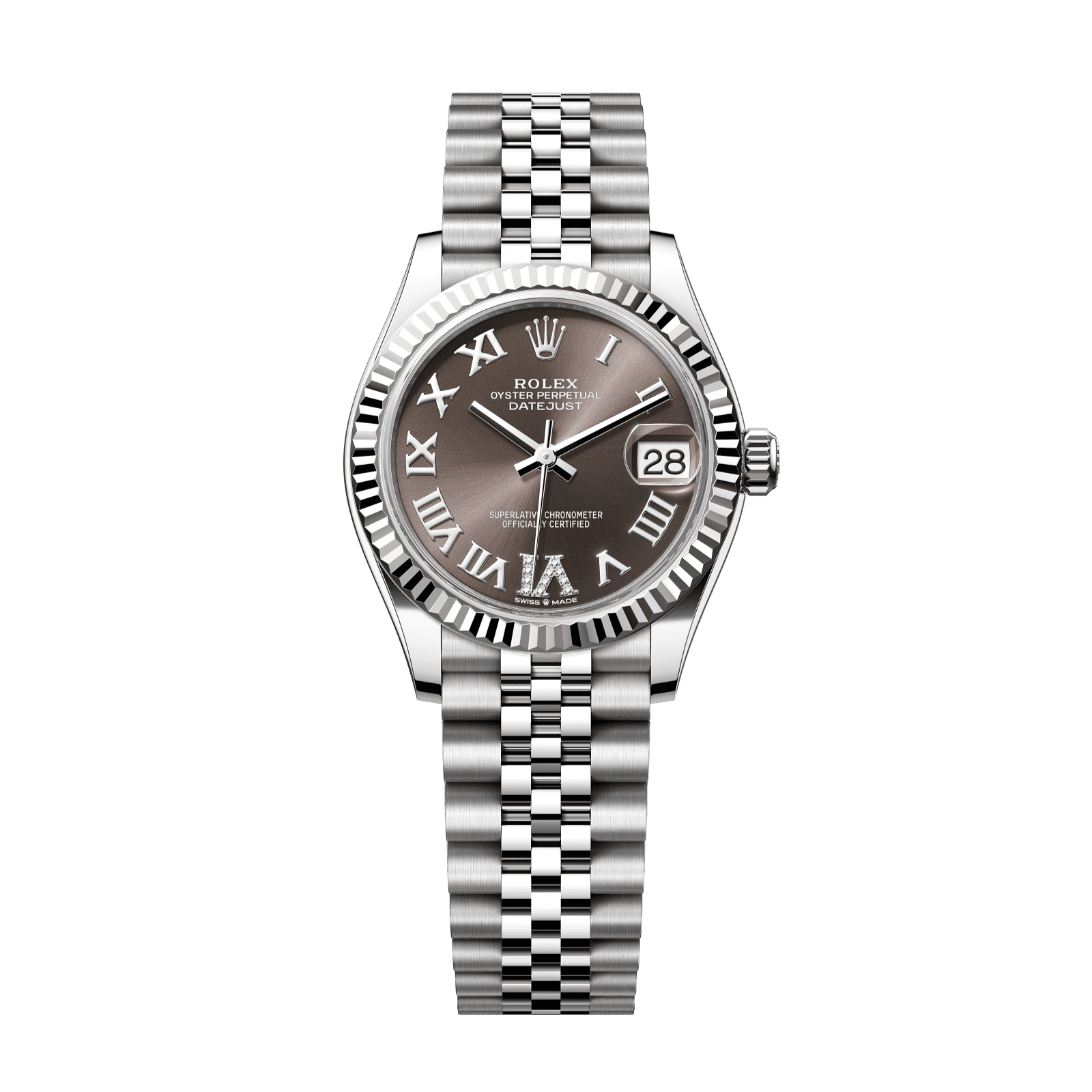Rolex Datejust 31 31 mm Dark Grey Set With Diamonds Dial Oystersteel and White Gold Jubilee Bracelet 278274-0028 - WATCHXNYC