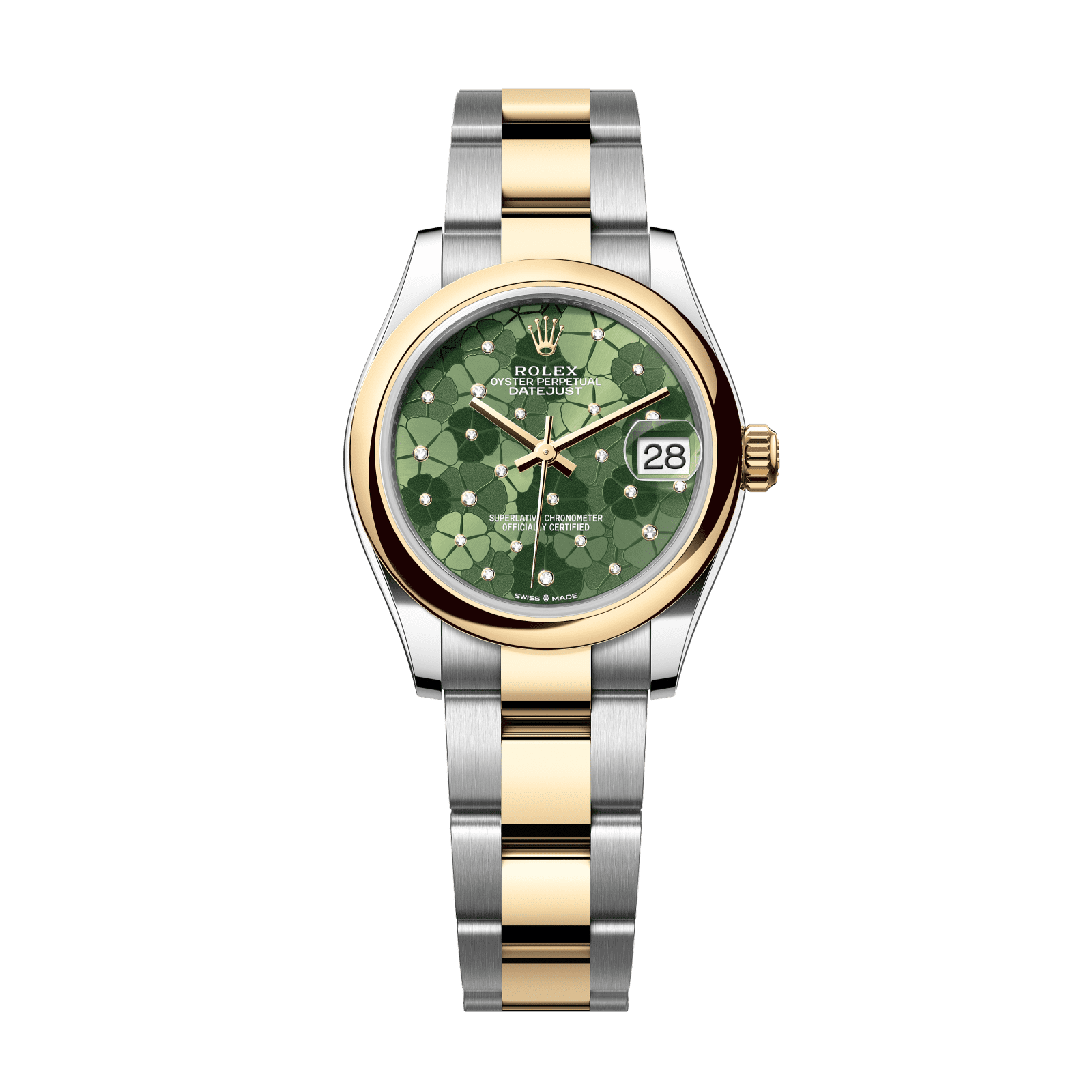 Rolex Datejust 31 31 mm Olive Green, Floral Motif Set With Diamonds Dial Oystersteel and 18k Yellow Gold Oyster Bracelet 278243-0031 - WATCHXNYC