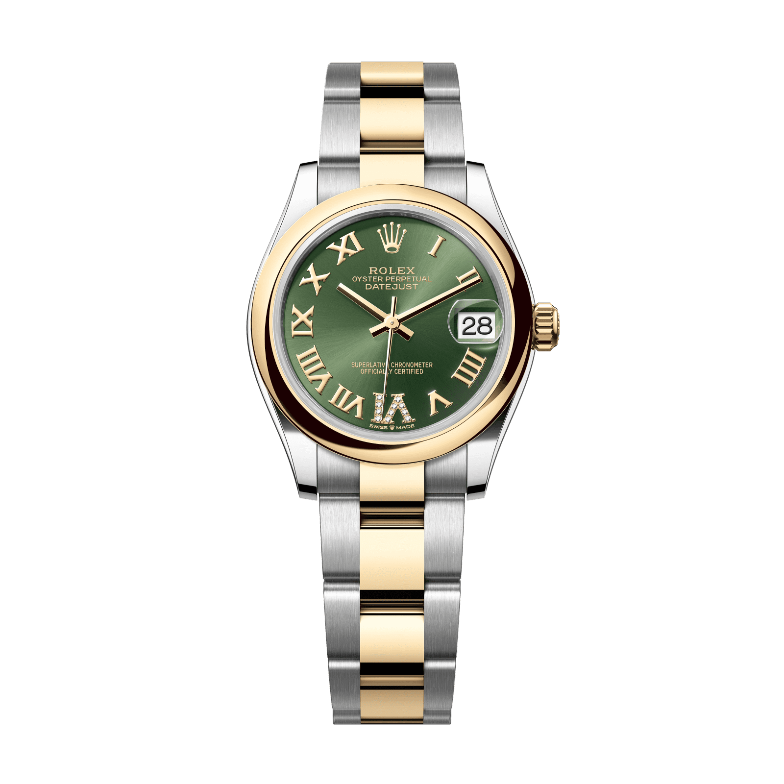 Rolex Datejust 31 31 mm Olive Green Set With Diamonds Dial Oystersteel and 18k Yellow Gold Oyster Bracelet 278243-0015 - WATCHXNYC
