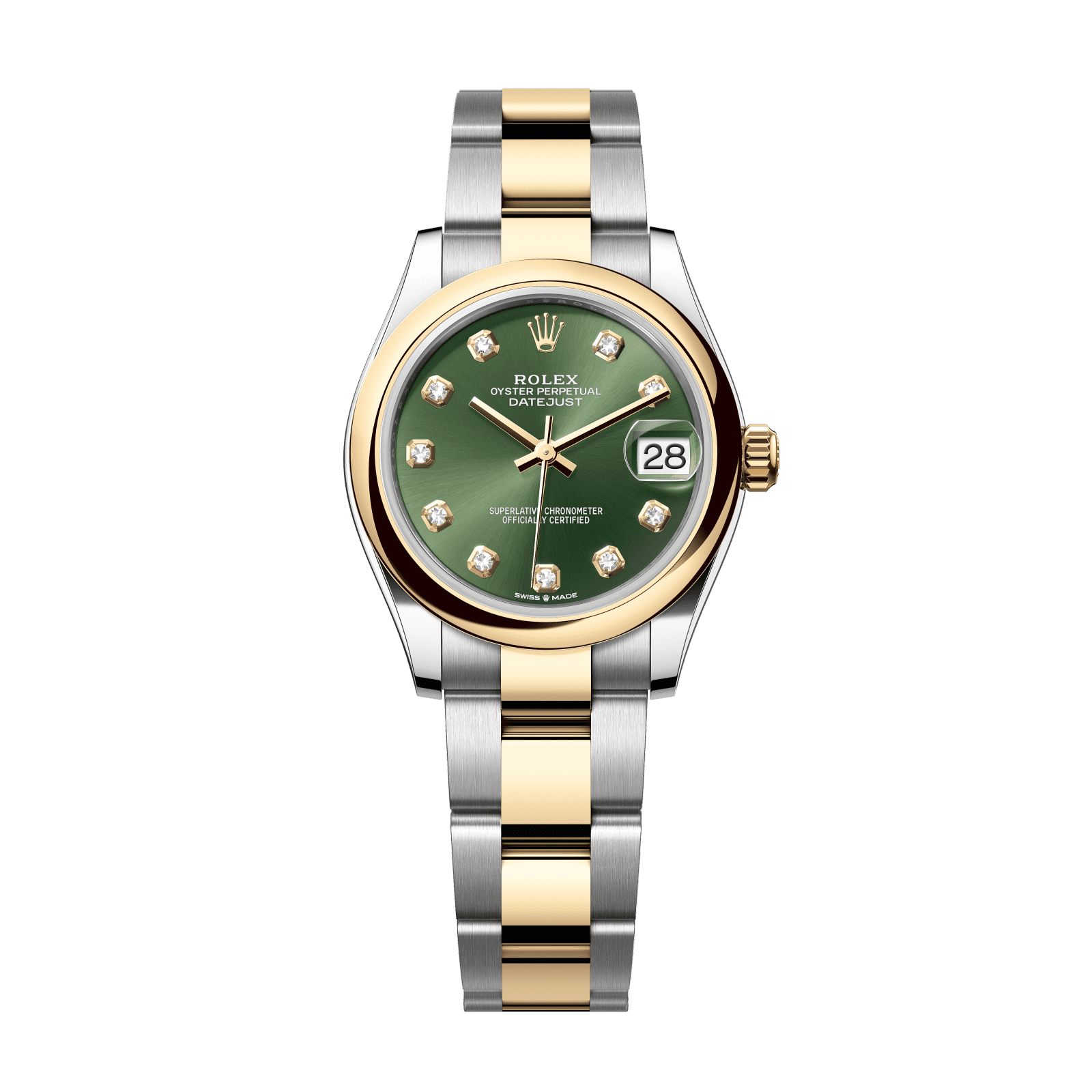 Rolex Datejust 31 31 mm Olive Green Set With Diamonds Dial Oystersteel and 18k Yellow Gold Oyster Bracelet 278243-0029 - WATCHXNYC