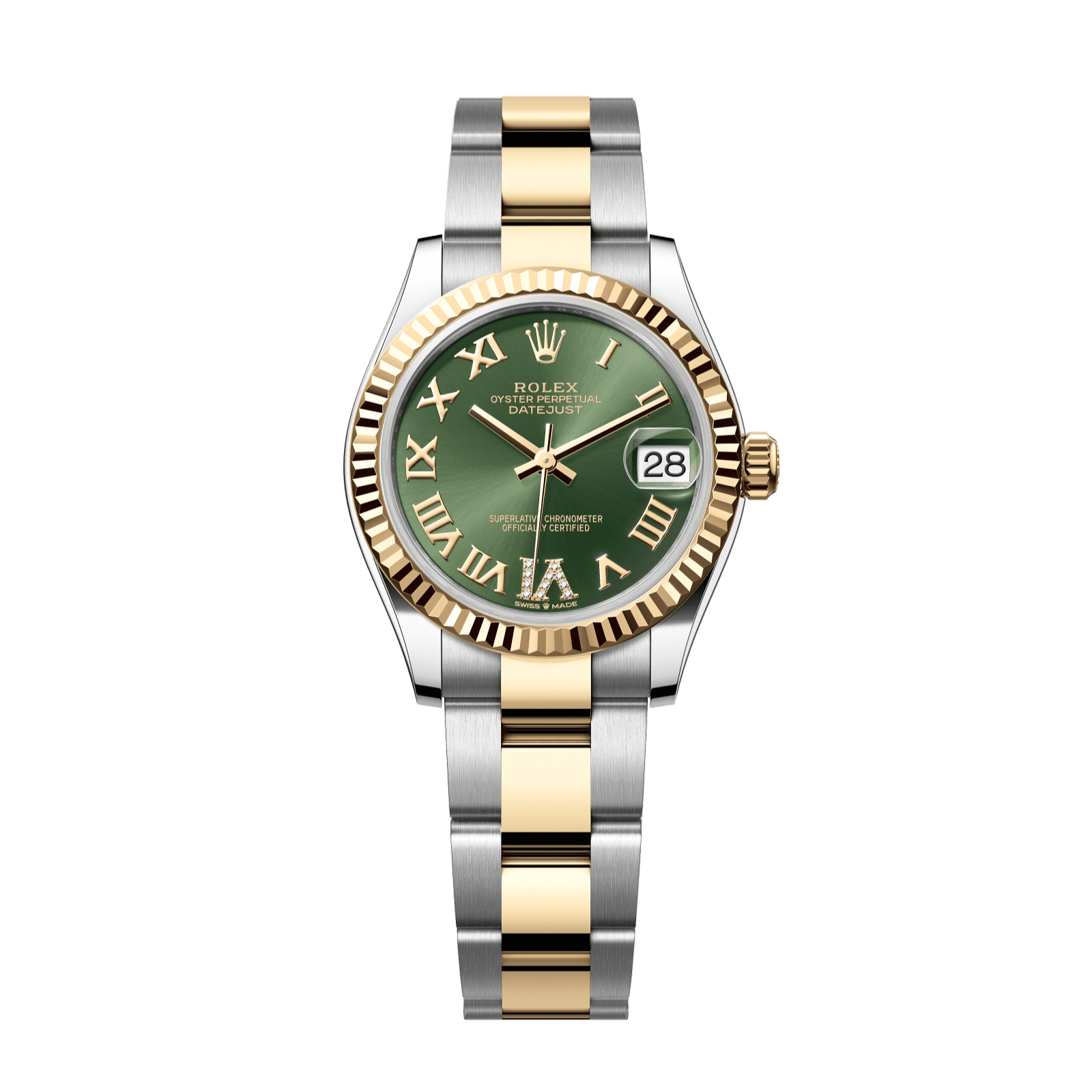 Rolex Datejust 31 31 mm Olive Green Set With Diamonds Dial Oystersteel and 18k Yellow Gold Oyster Bracelet 278273-0015 - WATCHXNYC