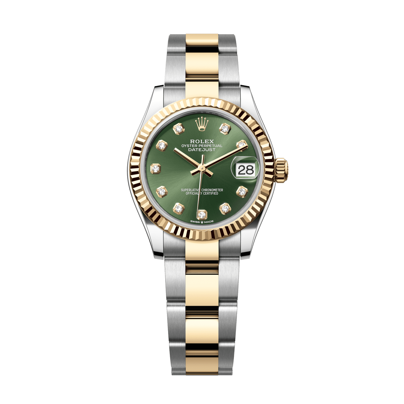 Rolex Datejust 31 31 mm Olive Green Set With Diamonds Dial Oystersteel and 18k Yellow Gold Oyster Bracelet 278273-0029 - WATCHXNYC