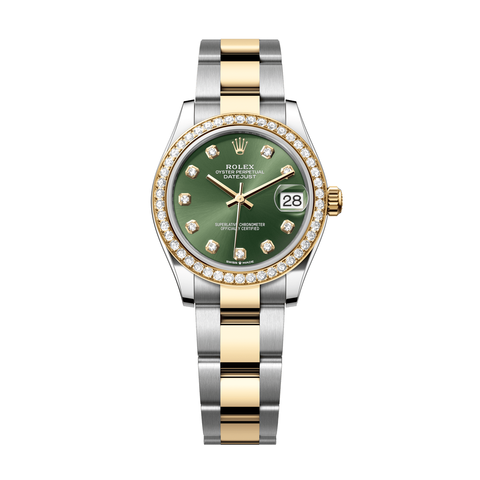 Rolex Datejust 31 31 mm Olive Green Set With Diamonds Dial Oystersteel and 18k Yellow Gold Oyster Bracelet 278383rbr-0029 - WATCHXNYC