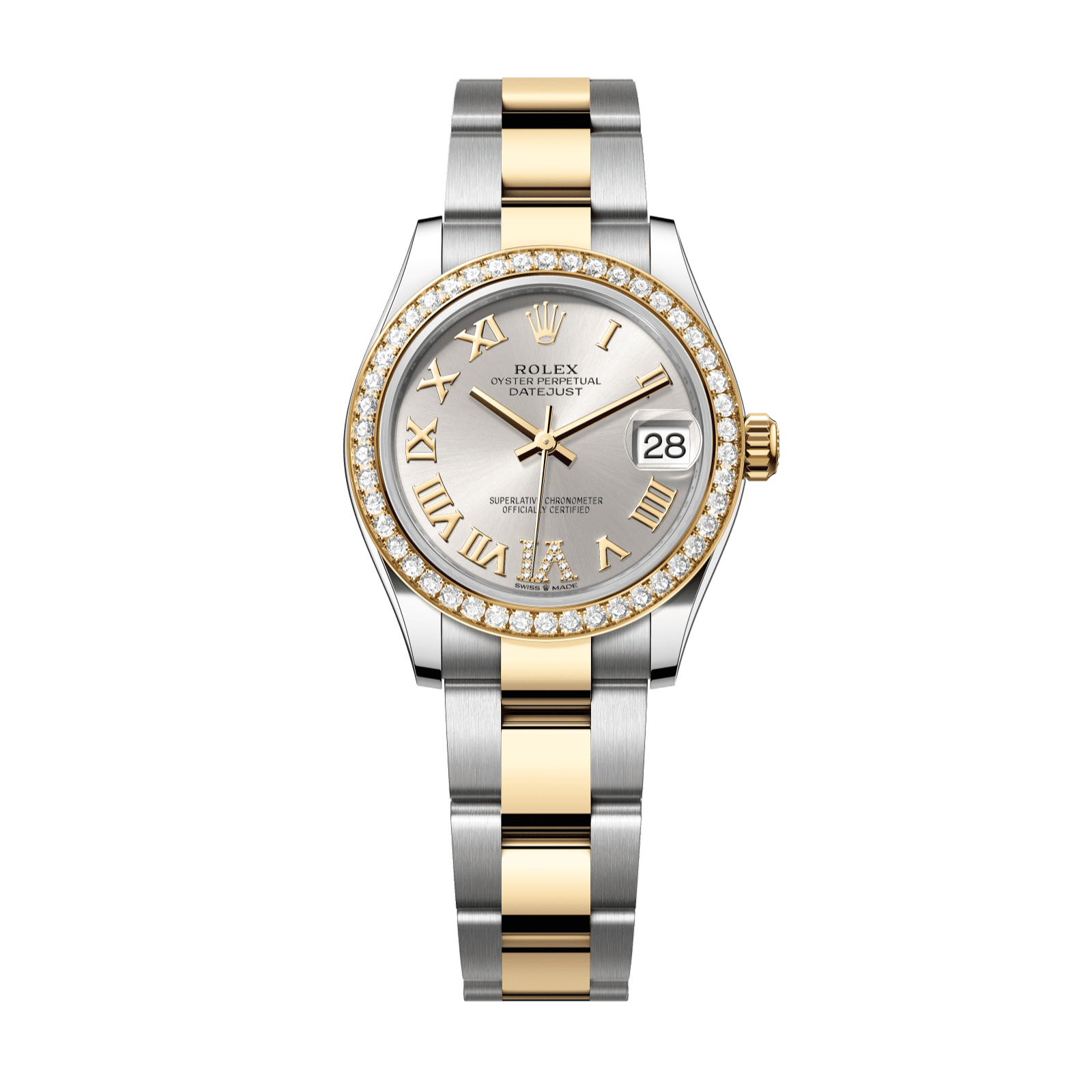 Rolex Datejust 31 31 mm Silver Set With Diamonds Dial Oystersteel and 18k Yellow Gold Oyster Bracelet 278383rbr-0003 - WATCHXNYC